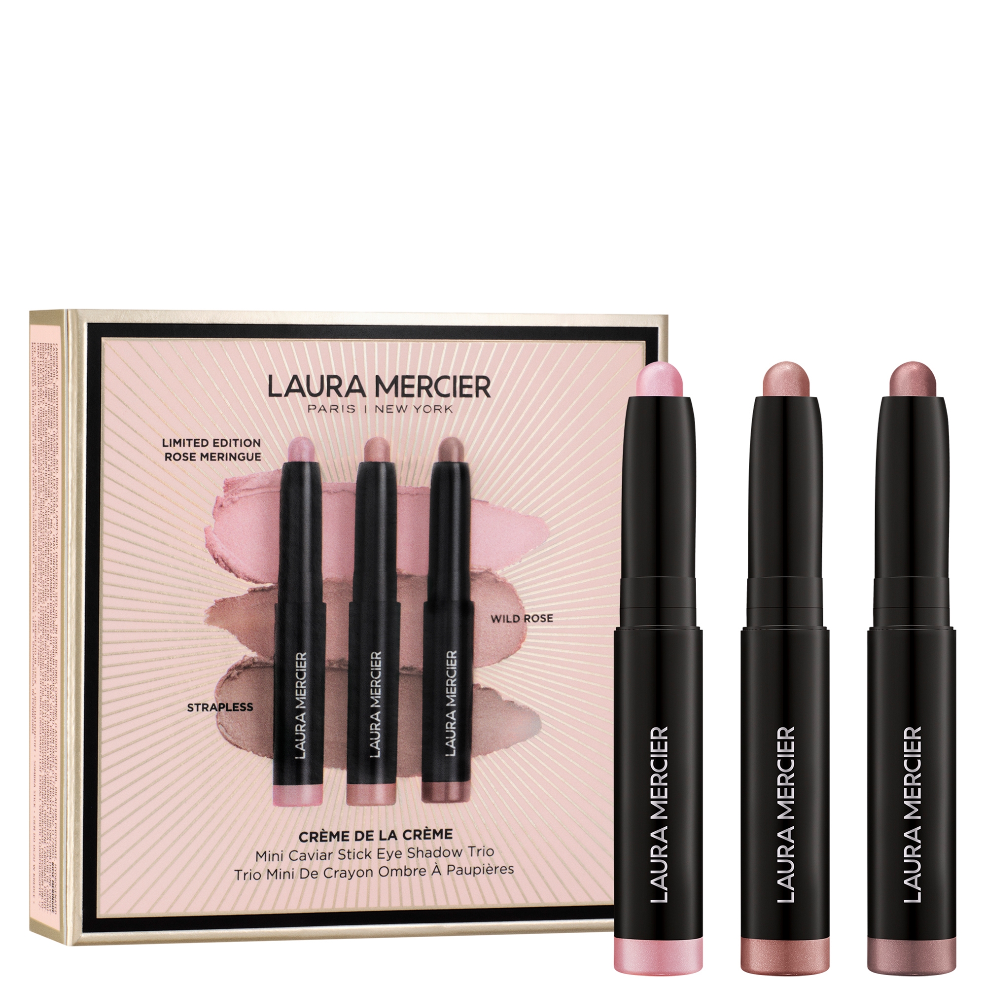 Laura Mercier - Crème de la Crème Mini Caviar Stick Eyeshadow Trio - Ed Rose Meringue, Strapless, Wild Rose - 1g x3 | CultBeauty
