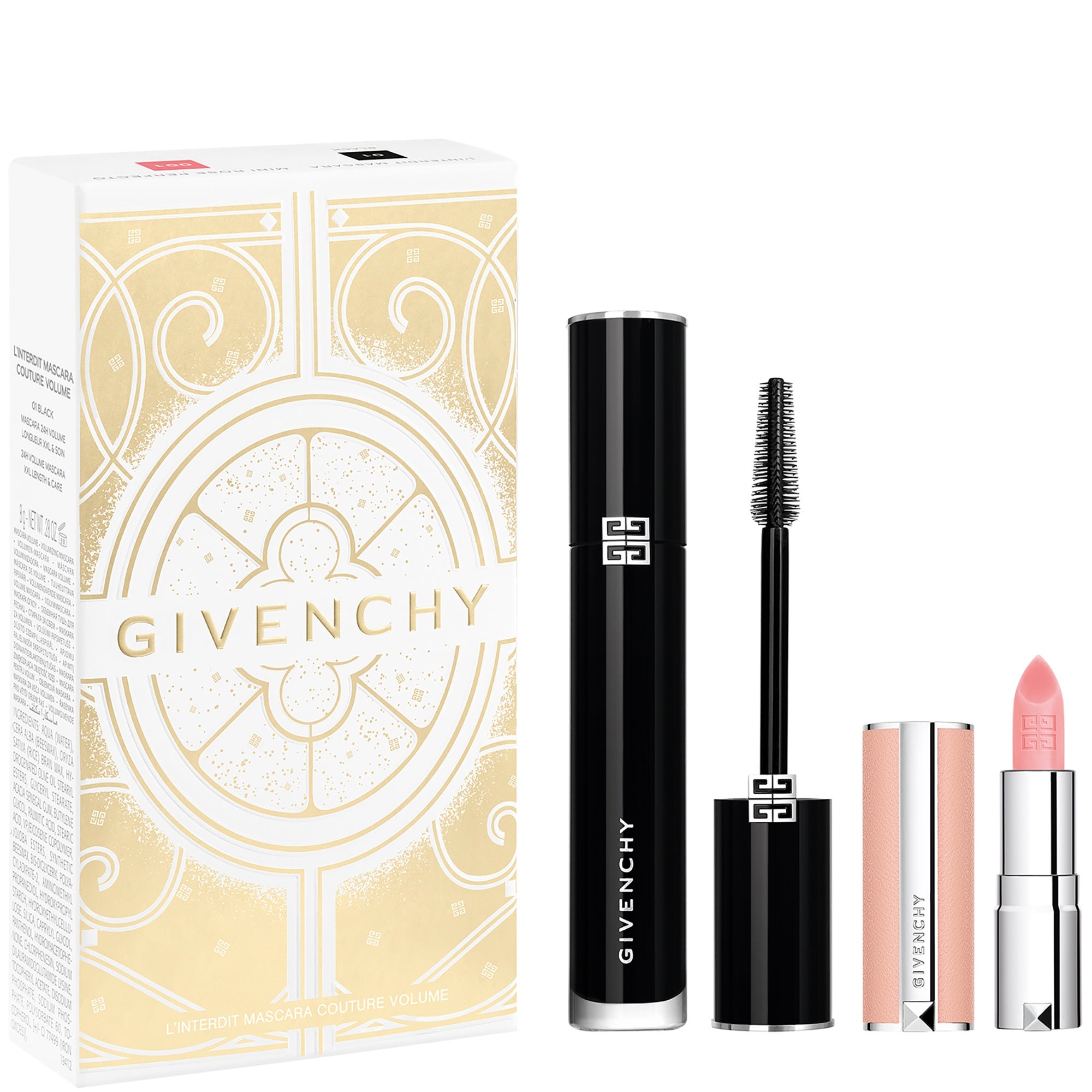 Givenchy L'Interdit Mascara Gavesæt: Mascara 8g - 01 Black + Mini Rose Perfecto Lip Balm 1.5g - 001