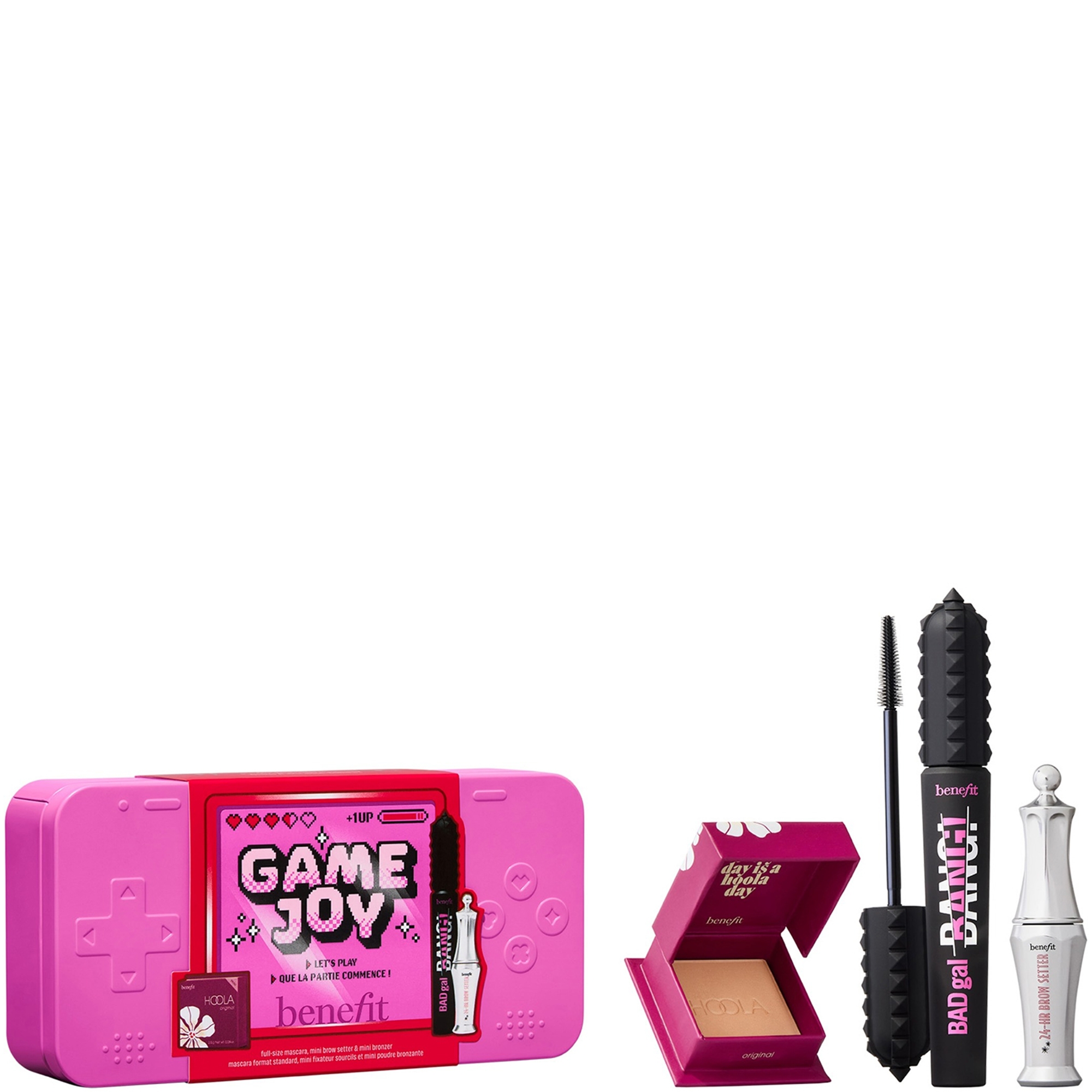 benefit GameJoy Mascara, Brow and Bronzer 3-piece Makeup Gift Set, with Limited Edition Keepsake Tin (Worth £58.50) | LOOKFANTASTIC