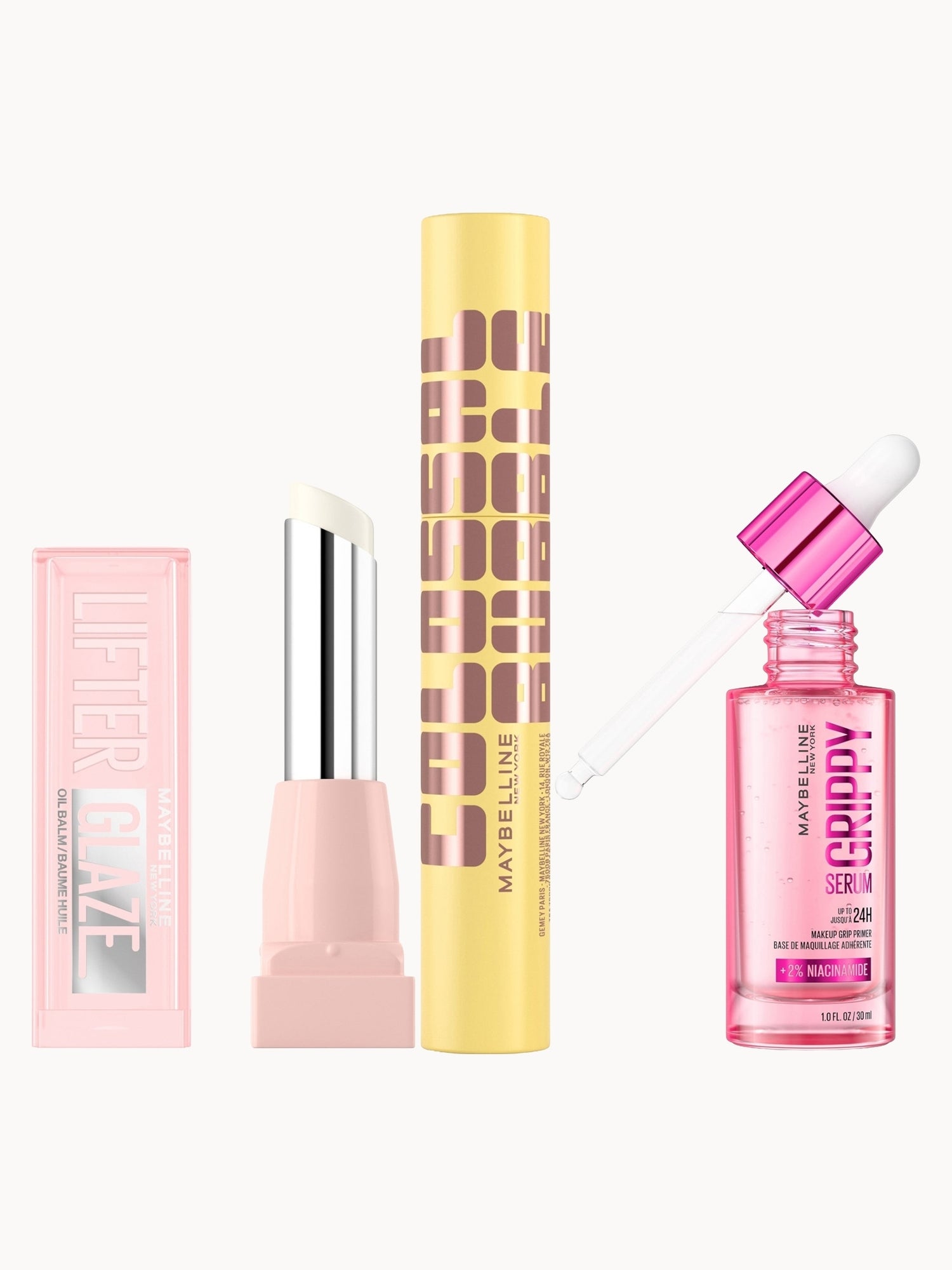 Maybelline Viral Favourites Make Up Bundle with Grippy Primer, Colossal Mascara and Lifter Glaze Lip Balm (Various Shades)