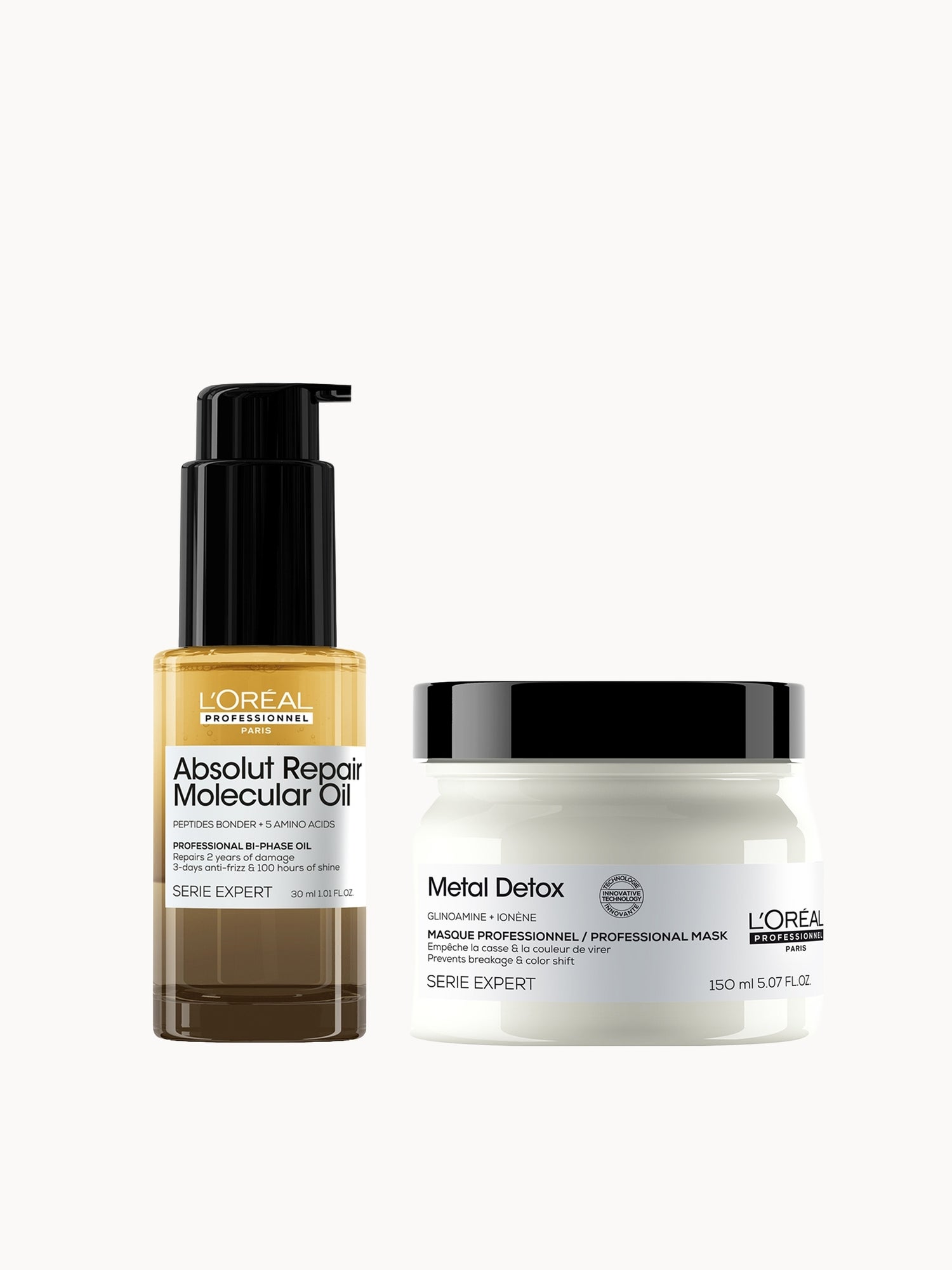 L'Oréal Professionnel Ultimate Repair Treatment Set: Metal Detox Hair Mask 150ml & Absolut Repair Molecular Bi-Phase Hair Oil