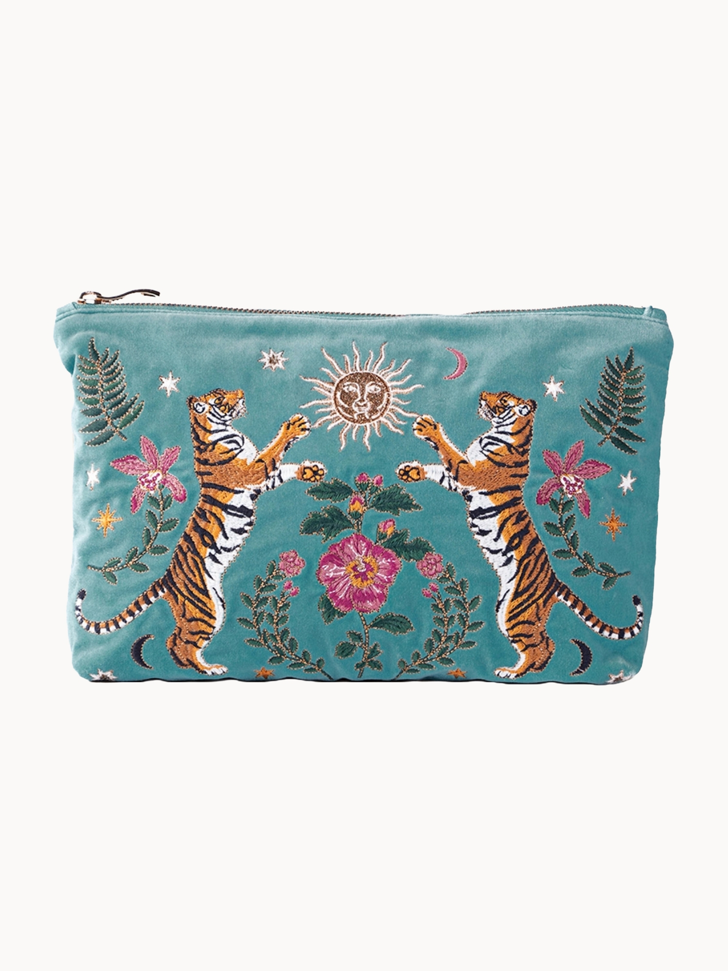 Elizabeth Scarlett Celestial Tigers Velvet Everyday Pouch - Dusky