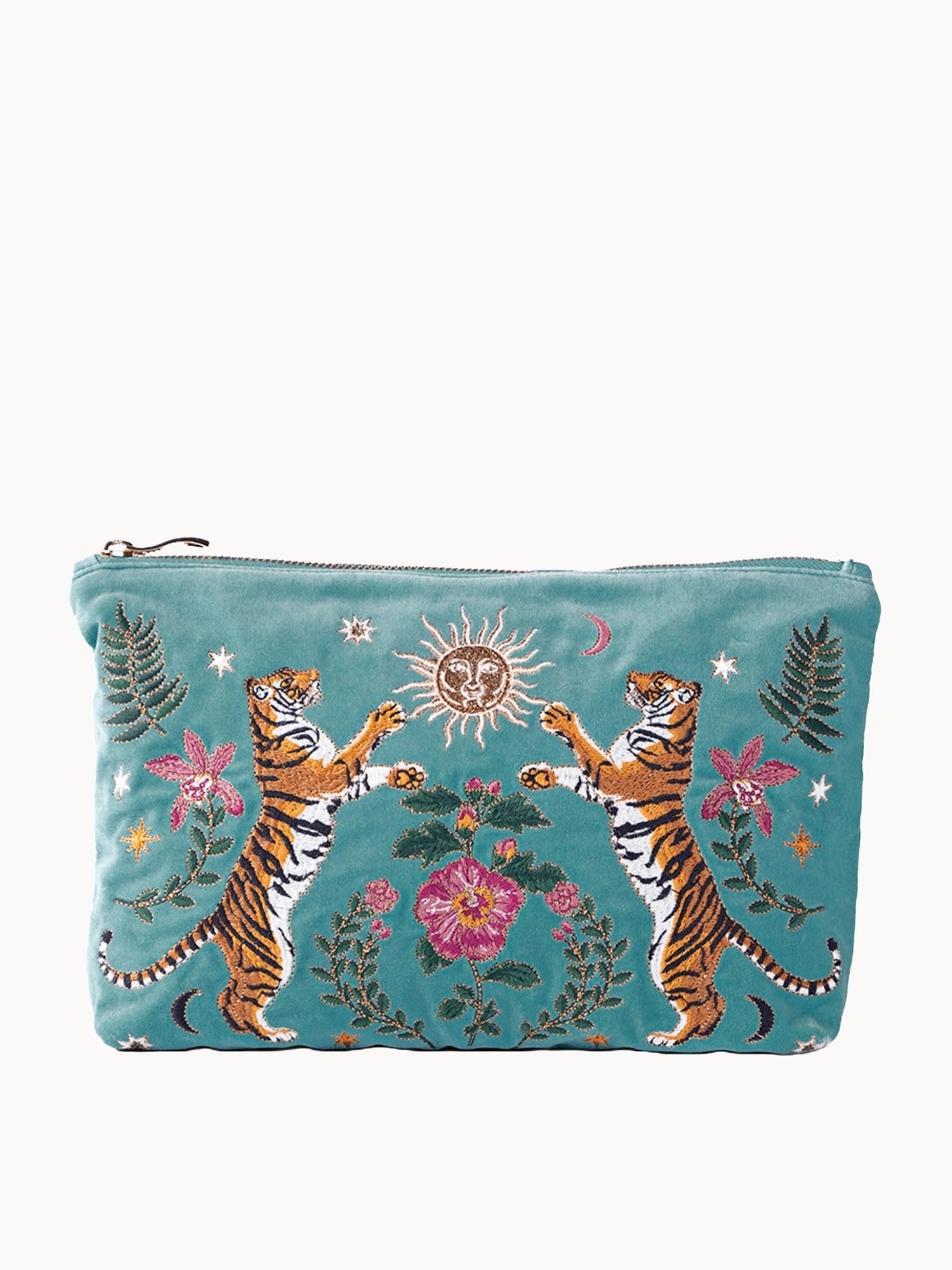 Elizabeth Scarlett Celestial Tigers Velvet Everyday Pouch - Dusky