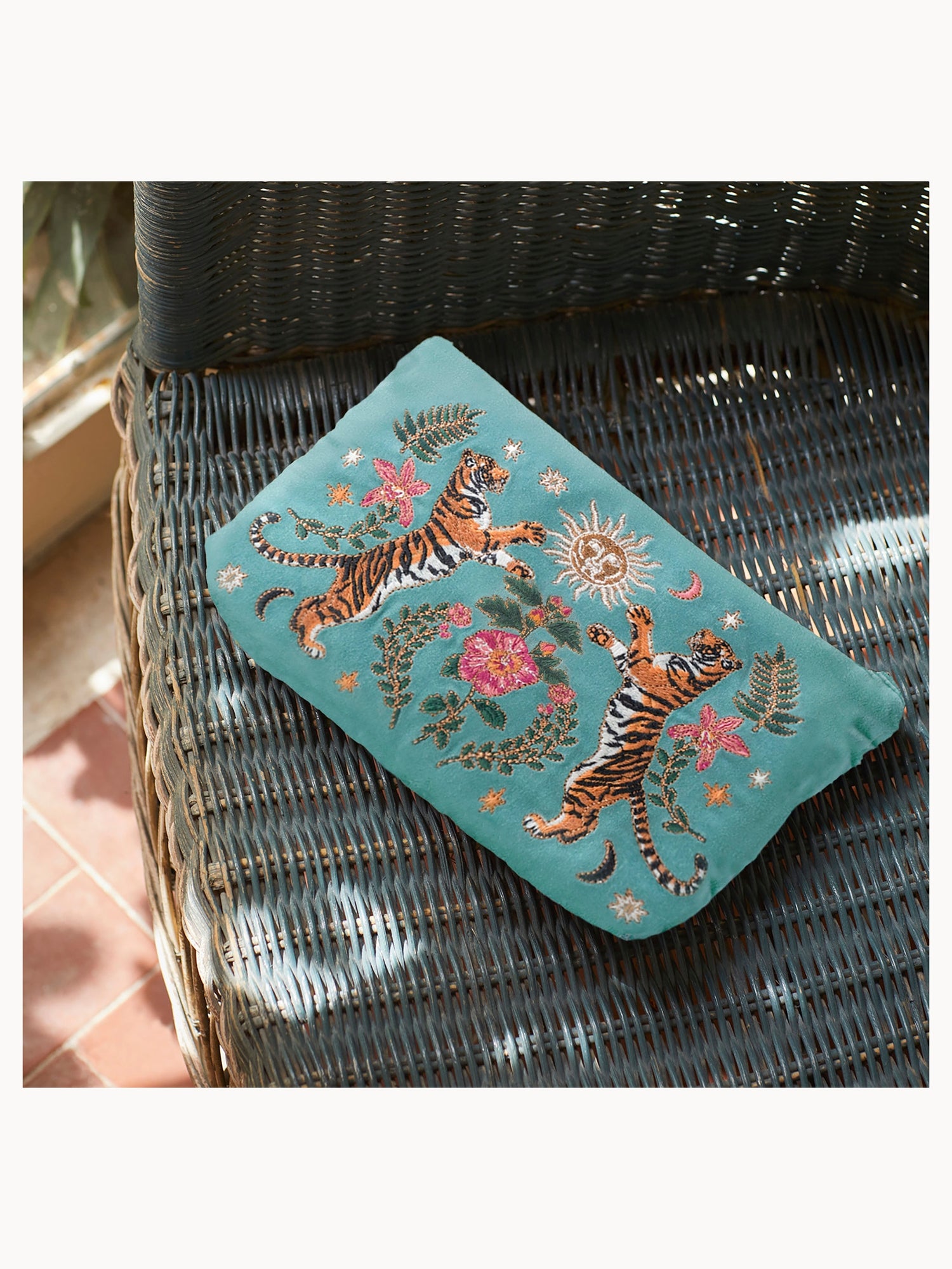 Elizabeth Scarlett Celestial Tigers Velvet Everyday Pouch - Dusky