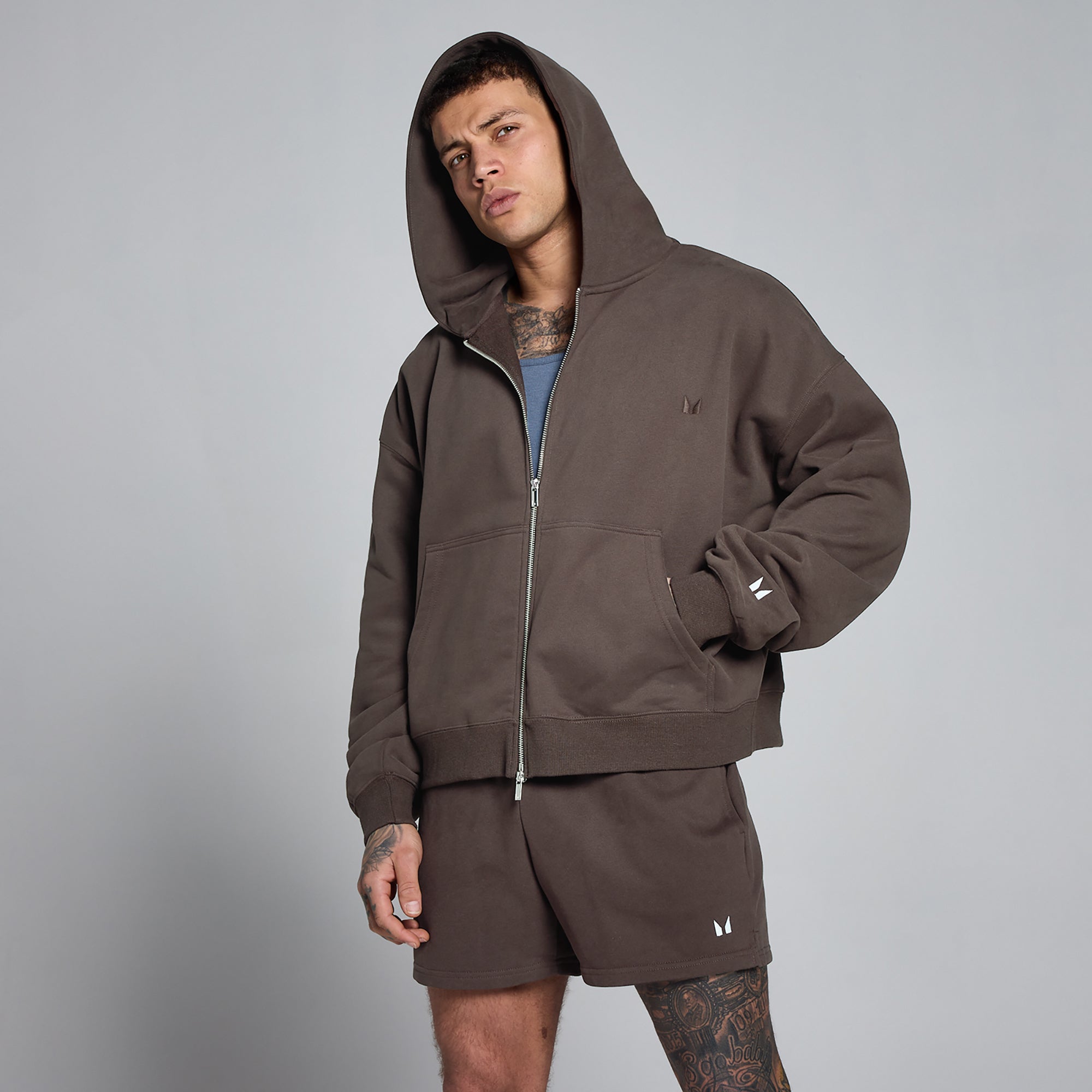 MP Men's Lift Oversized Loopback 2 Way Zip Hoodie - Chocolate