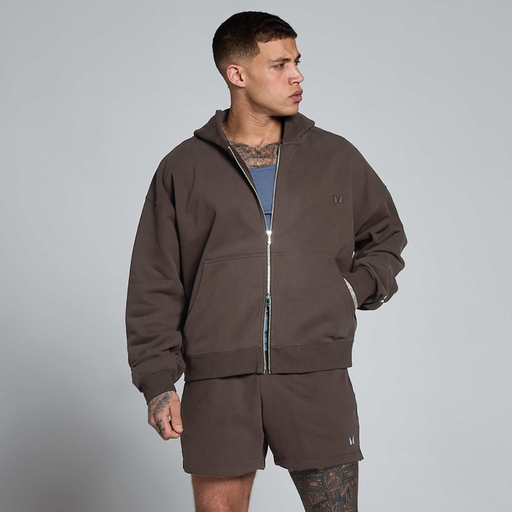 MP Men's Lift Oversized Loopback 2 Way Zip Hoodie - Chocolate