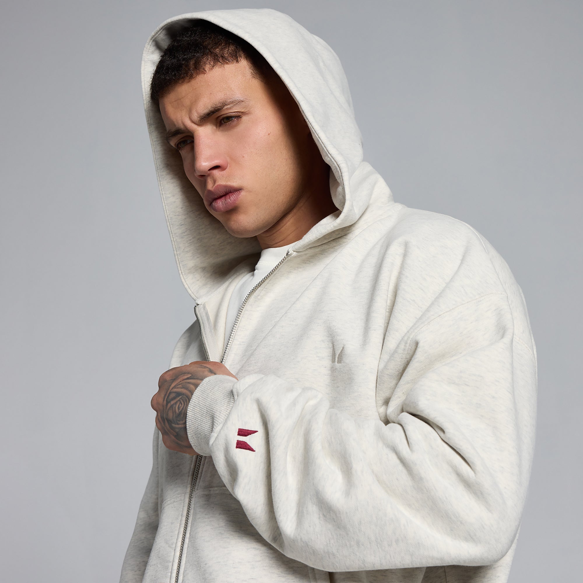 MP Men's Lift Oversized Loopback 2 Way Zip Hoodie - Creamy Grey