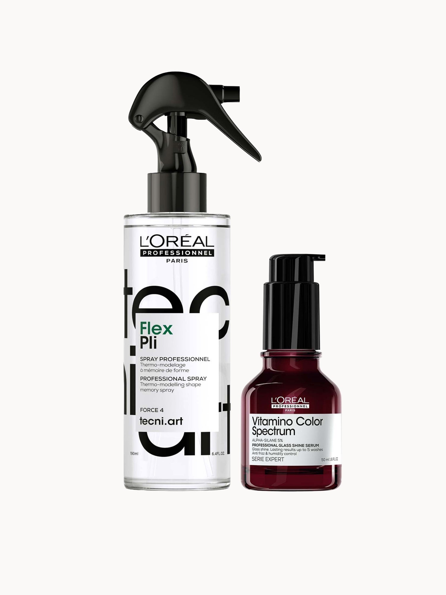 L'Oréal Professionnel: Tecni Art Pli Thermo modelling Hair Styling Spray & Vitamino Spectrum Glass Shine Serum, Anti-Frizz