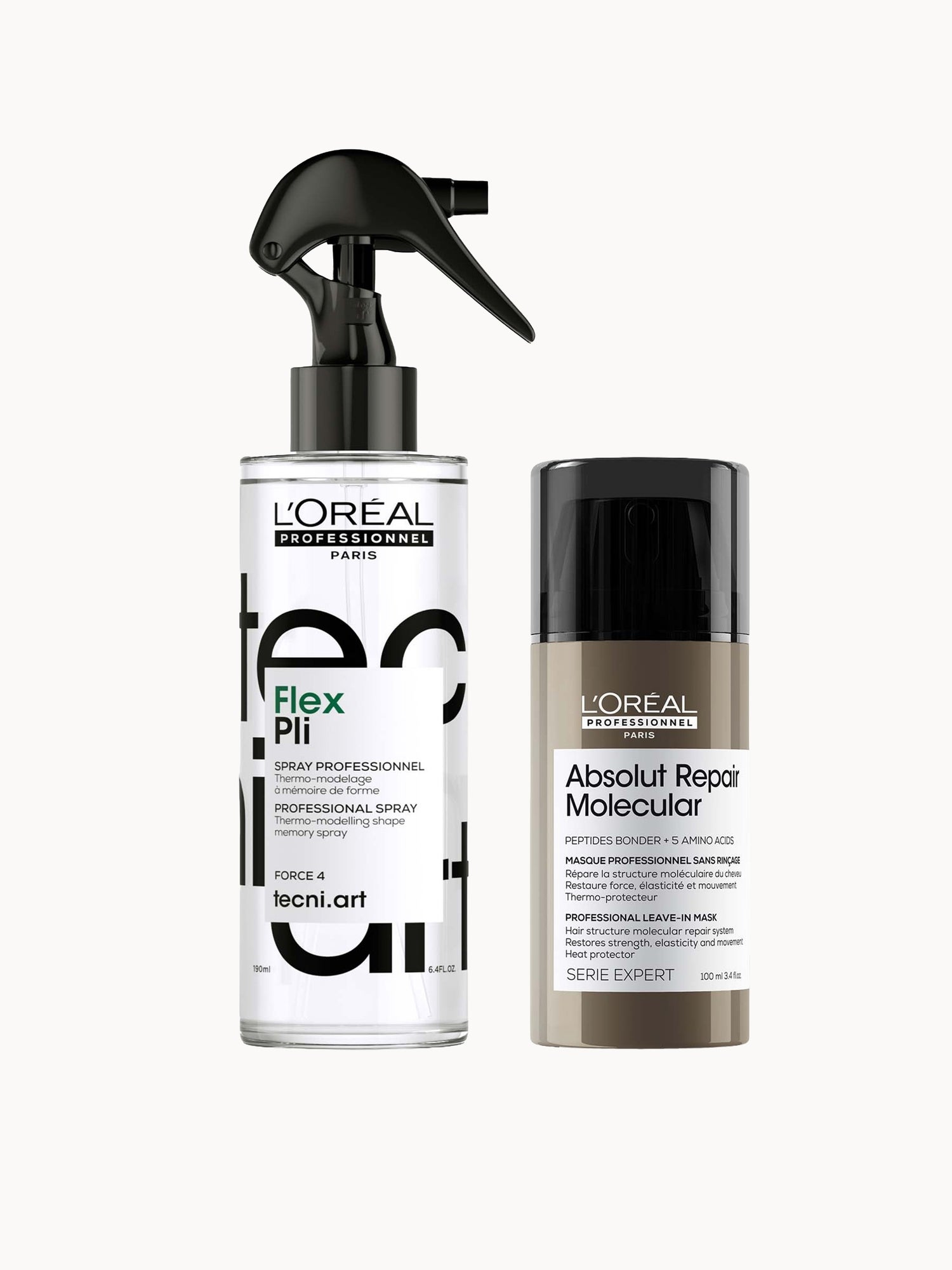 L'Oréal Professionnel Protect & Style Bundle: Tecni Art Flex Pli, Thermo-modelling Styling Hair Spray, Absolut Repair Molecular Leave-In Cream, 190ml & 100ml