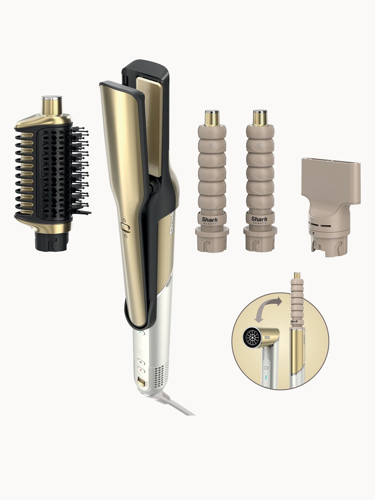 Shark Beauty Shark Glam 4-in-1 Hot Tool Air Styling + Drying System Gold- For Straight, Wavy and Bouncy Styles