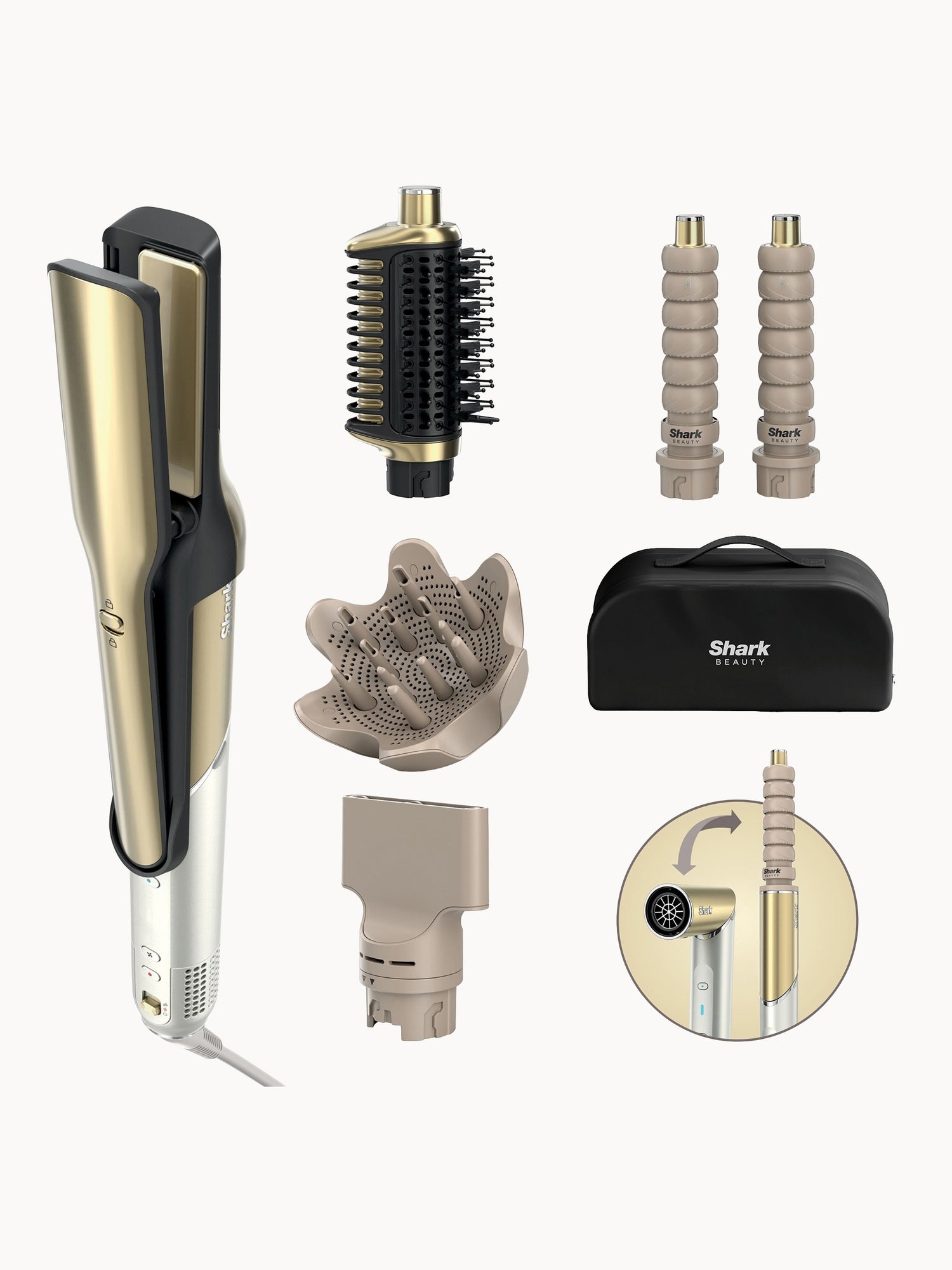 Shark Beauty Shark Glam 5-in-1 Hot Tool Air Styling + Drying System Gold - For Straight, Sleek, Wavy and Bouncy Styles