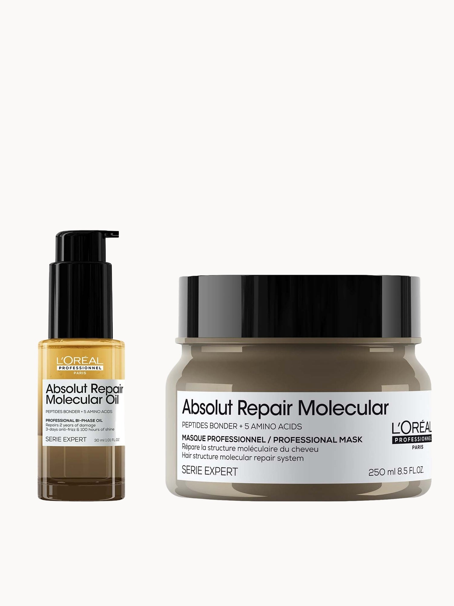 L'Oréal Professionnel Absolut Repair Molecular Rinse-off Hair Mask 250ml & Bi-Phase Hair Oil for Damaged Hair 30ml