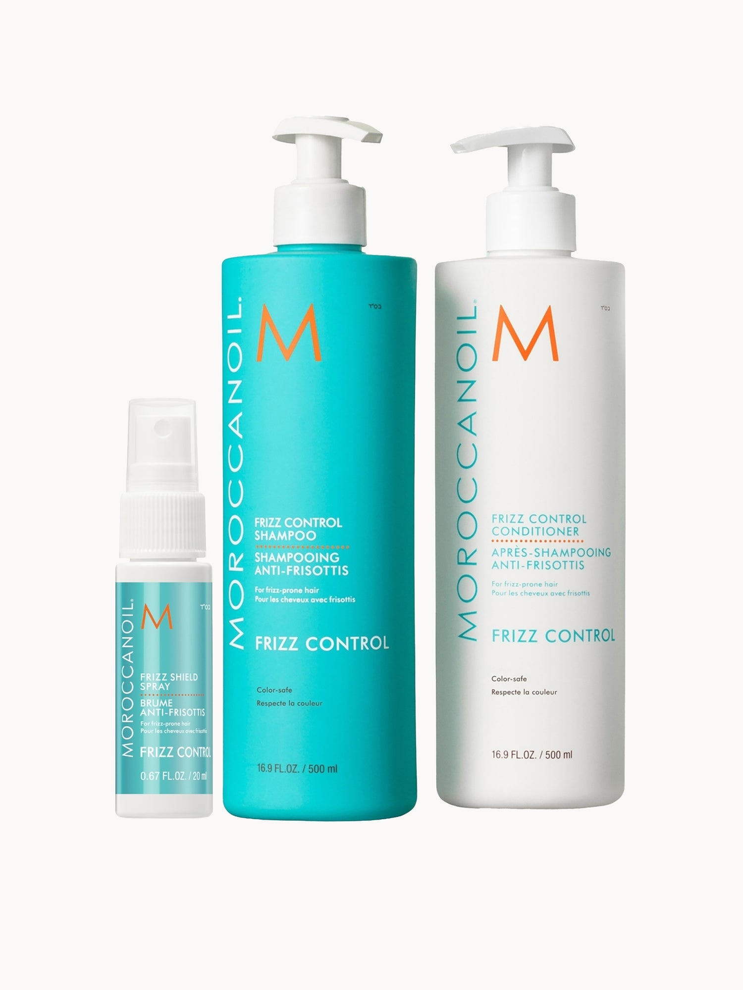 Moroccanoil Frizz Control Shampoo and Conditioner 500ml Duo + Frizz Shield Spray 20ml