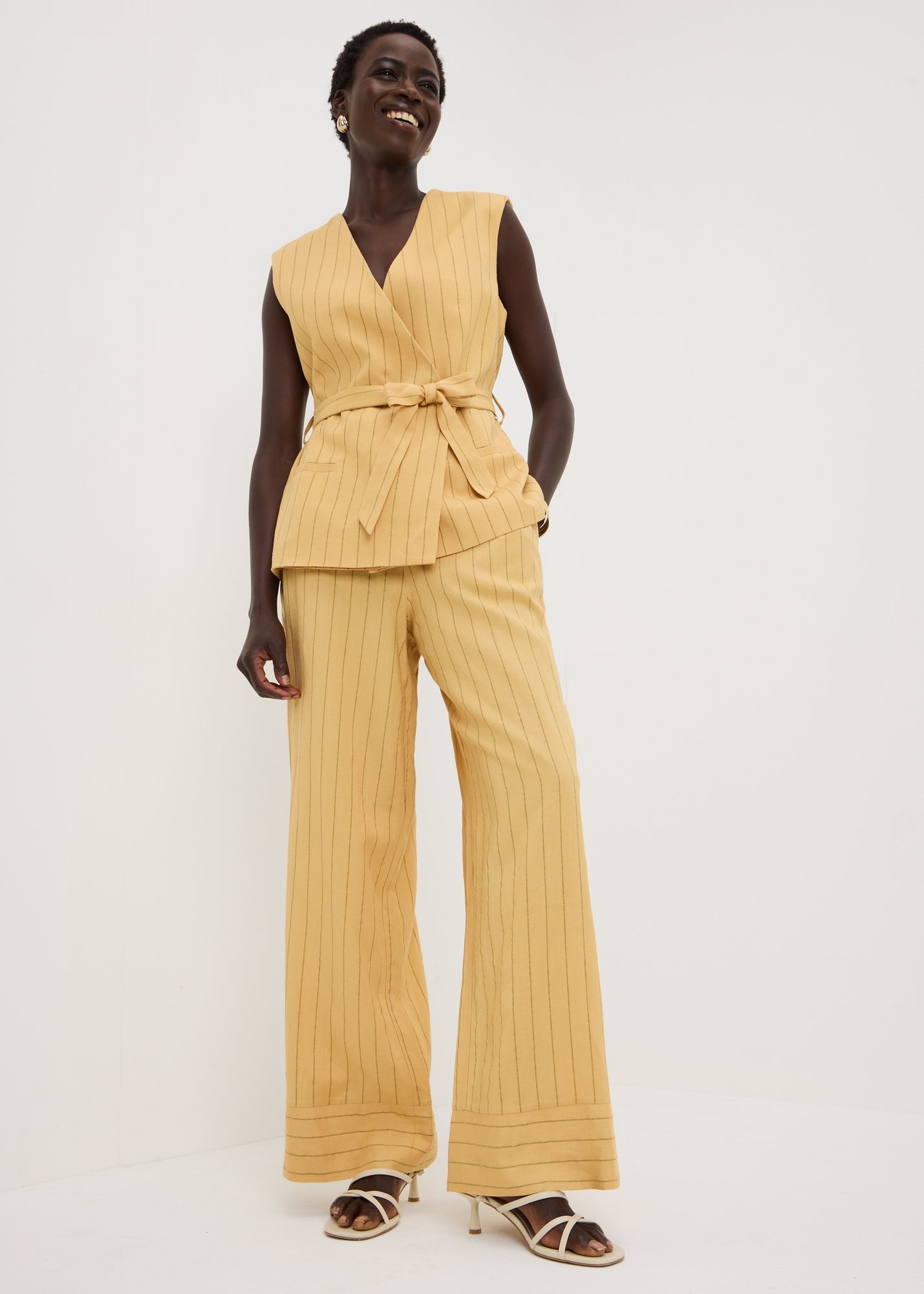 Et Vous Buttermilk Pinstripe Wide Leg Co Ord Trousers