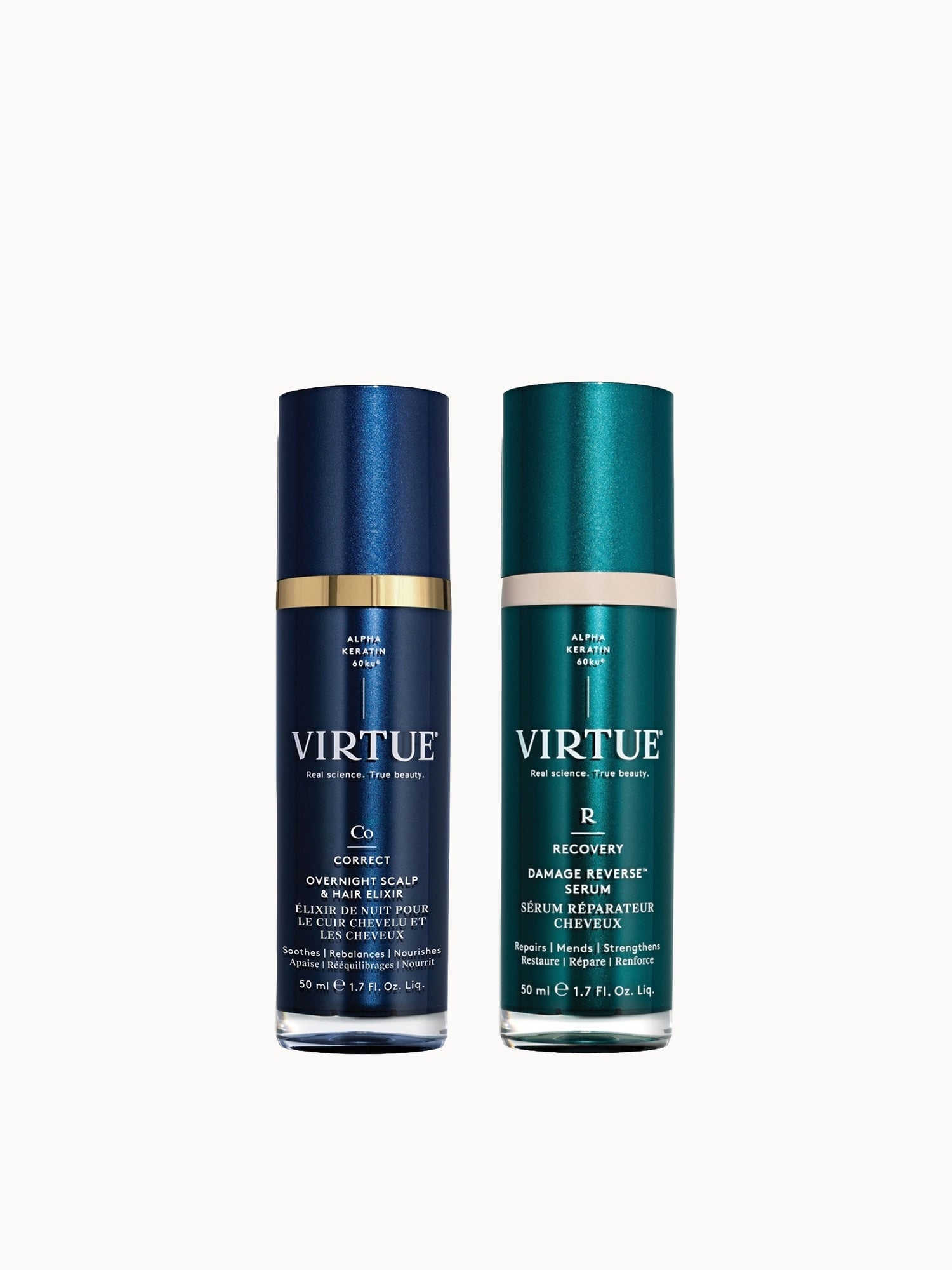 VIRTUE Damage Reverse Serum 50ml & Overnight Scalp & Hair Elixir 50ml Duo