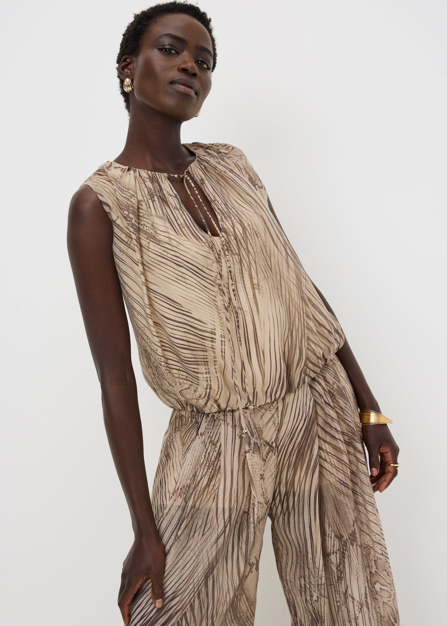 Et Vous Beige Snake Print Bubble Co Ord Top