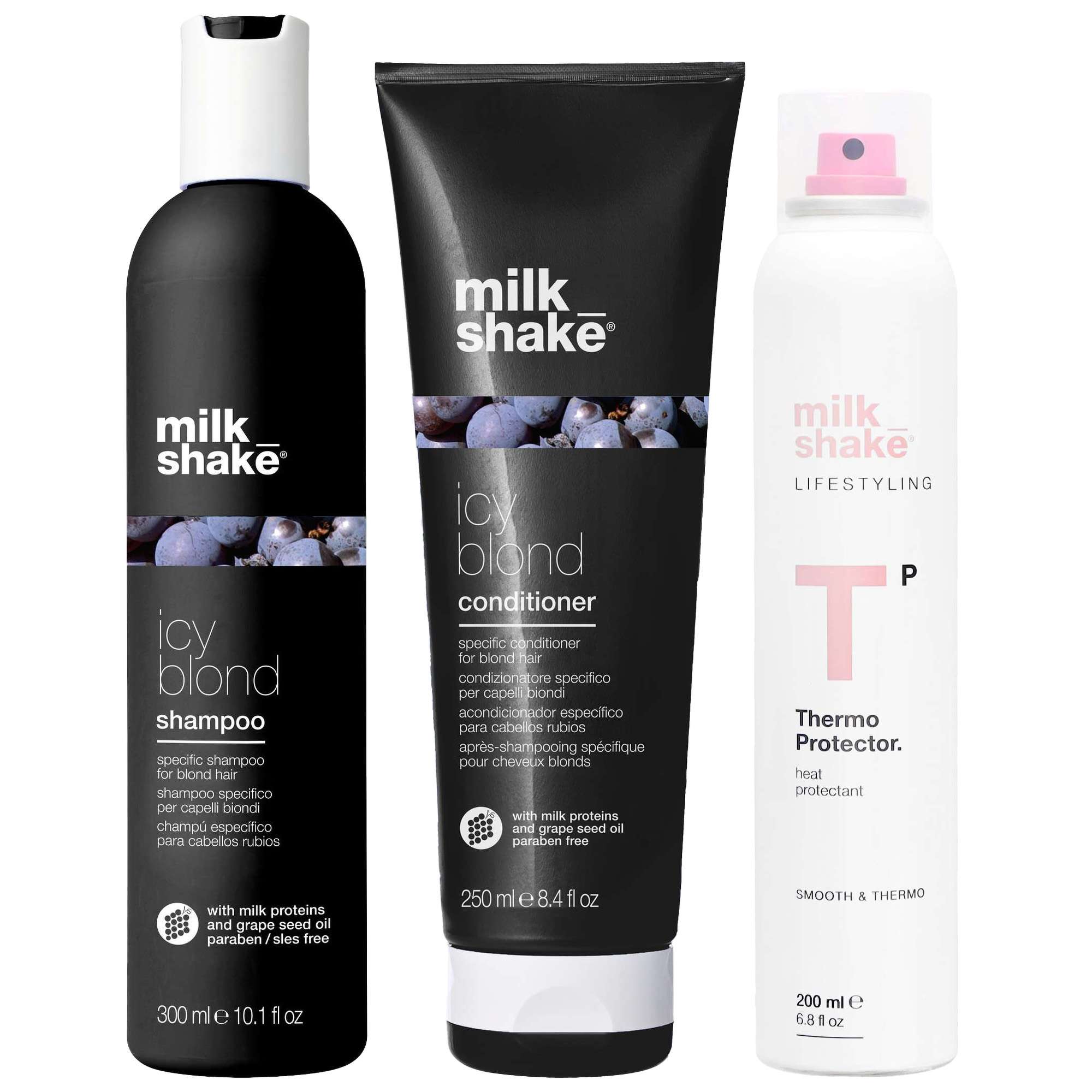 milk_shake: milk_shake  Trio: Icy Blonde Shampoo 300ml, Conditioner 250ml & Thermo Protector Spray 200ml