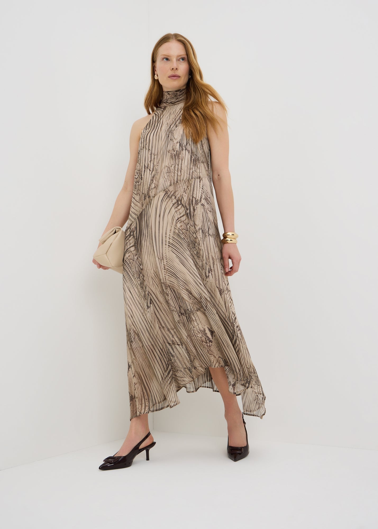 Et Vous Beige Snake Print Halter Neck Maxi Dress