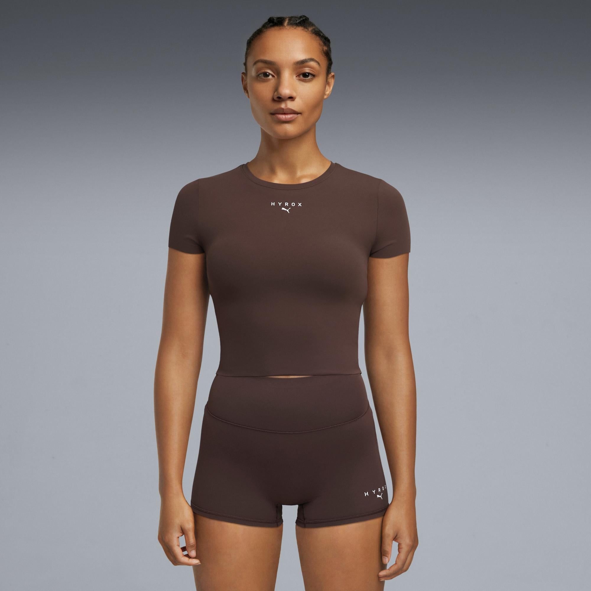 SHAPELUXE SS CROP TEE - brown - S | HYROX Shop Official