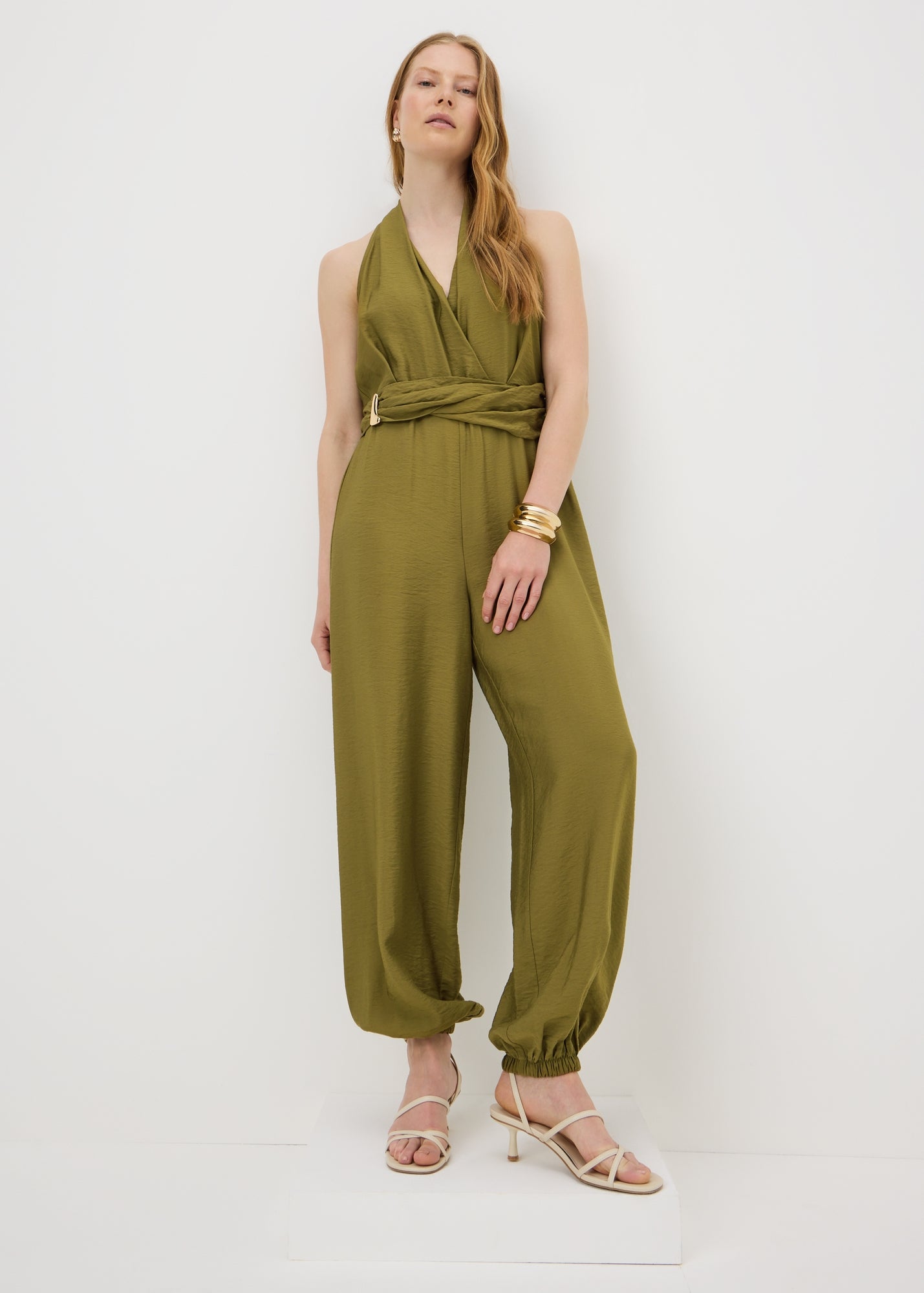 Et Vous Olive Halter Neck Harem Jumpsuit