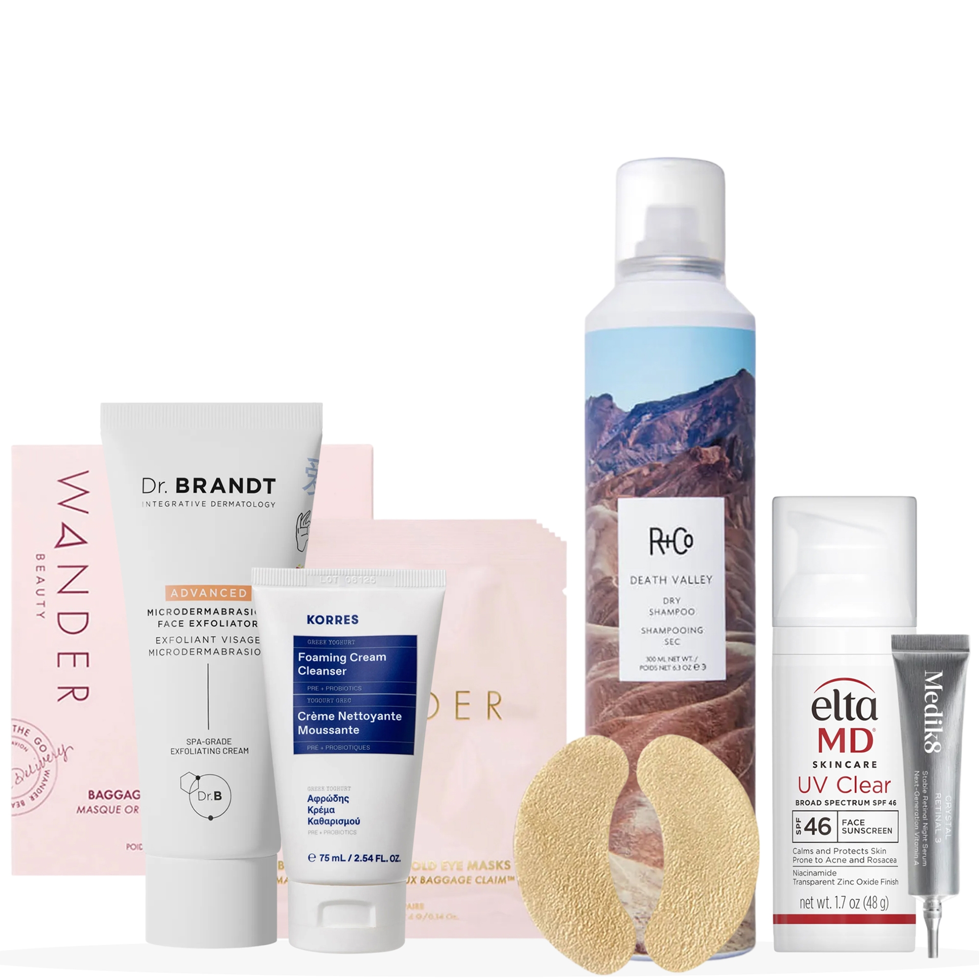 Professional skincare products from authorized brands including EltaMD, Medik8, Dr. Brandt, and Korres