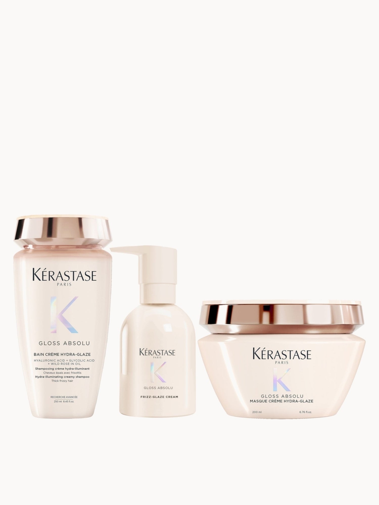 Kérastase Gloss Absolu Bain Crème Hydra-Glaze Shampoo, Mask and Cream For Thick Frizzy Hair