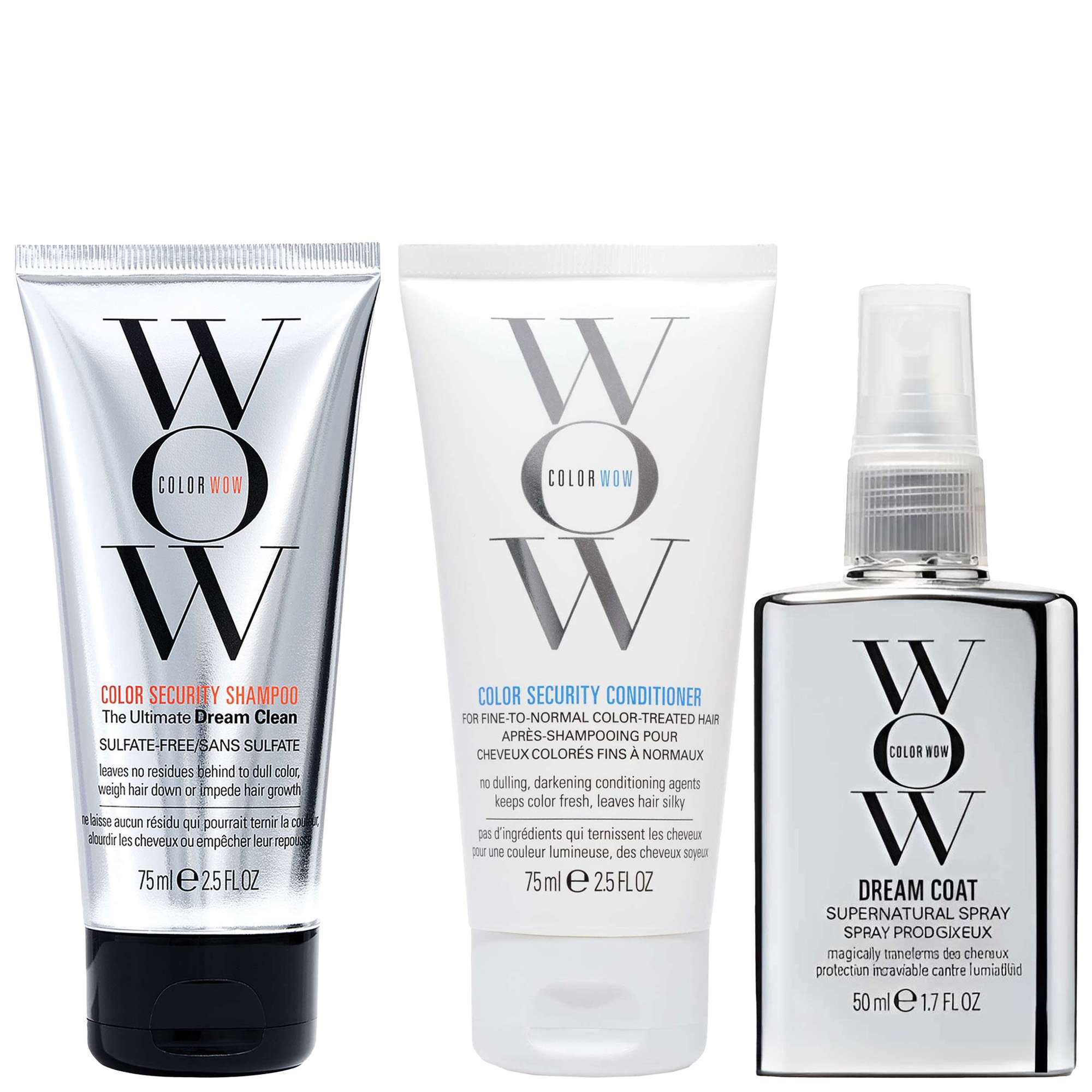 Color Wow: Color Wow Trio: Color Security Shampoo 75ml, Dream Coat Spray 50ml & Color Security Conditioner for Fine to Normal Hair 75ml