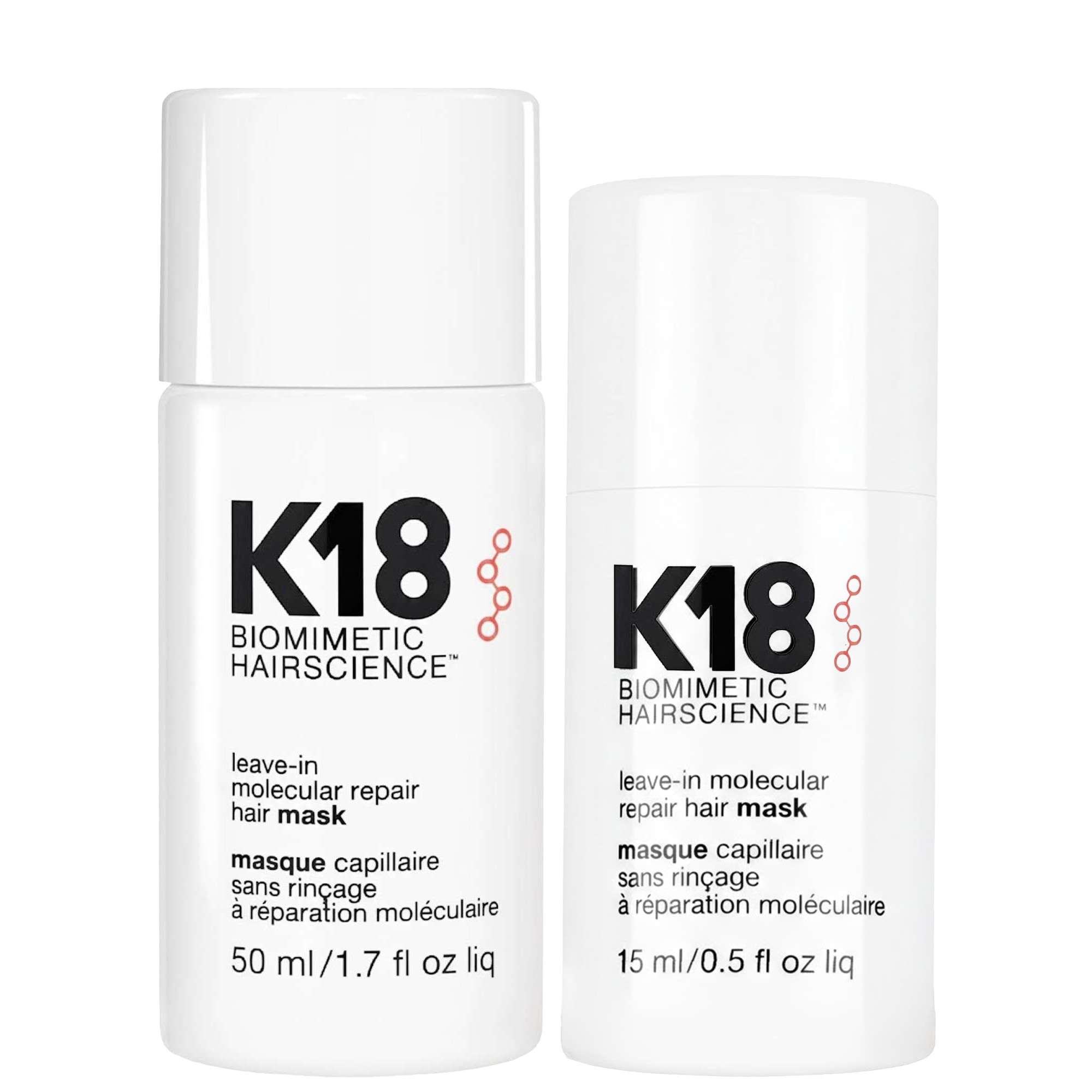 K18: K18  Duo: Biomimetic Hairscience Leave-In Molecular Repair Hair Mask 50ml & Leave-in Molecular Repair Hair Mask 15ml