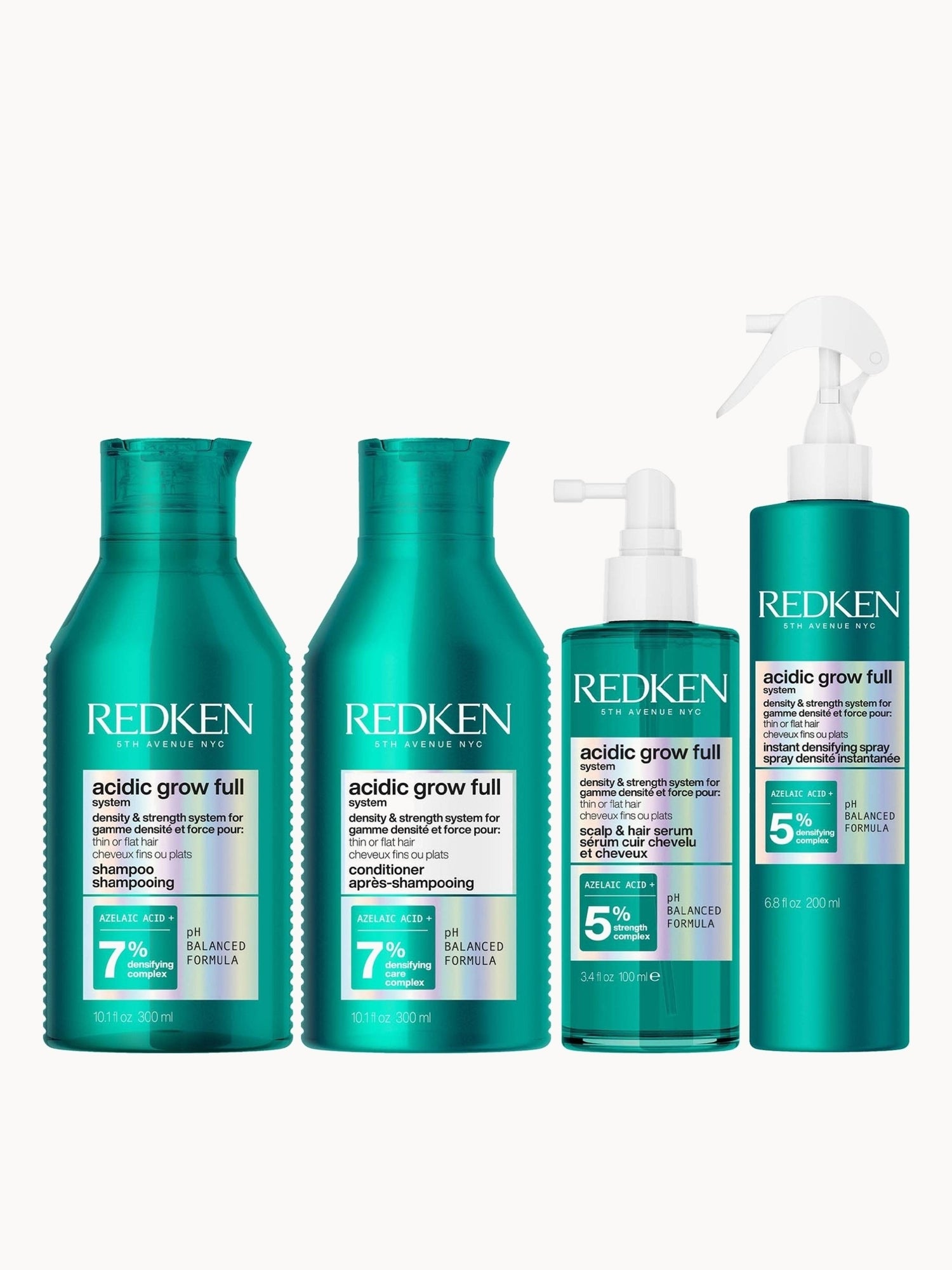 Redken Acidic Grow Full System Shampoo 300ml, Conditioner 300ml, Serum 100ml & Spray 190ml Bundle