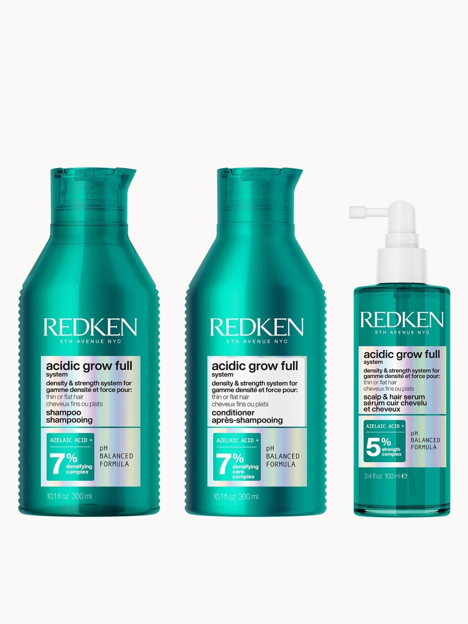 Redken Acidic Grow Full System Shampoo 300ml, Conditioner 300ml & Serum 100ml Bundle