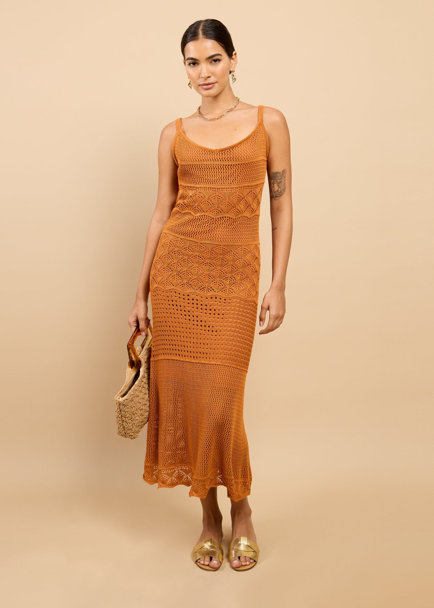 Little Mistress Brown Crochet Midaxi Dress