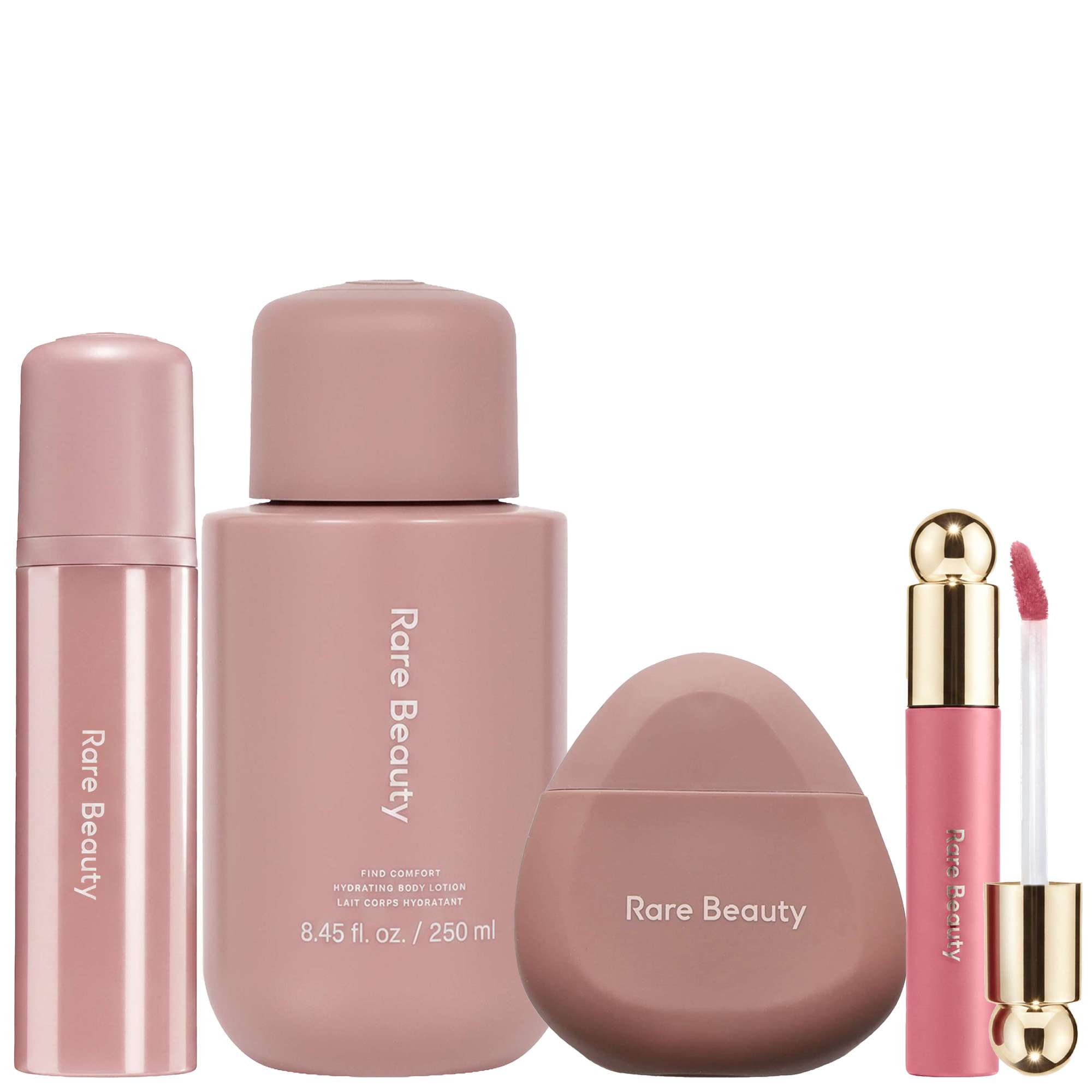 Rare Beauty: Rare Beauty  Find Comfort Fragrance Mist 100ml, Hand Cream 53ml, Body Lotion 250ml & Soft Pinch Tinted Lip Oil Hope 3ml