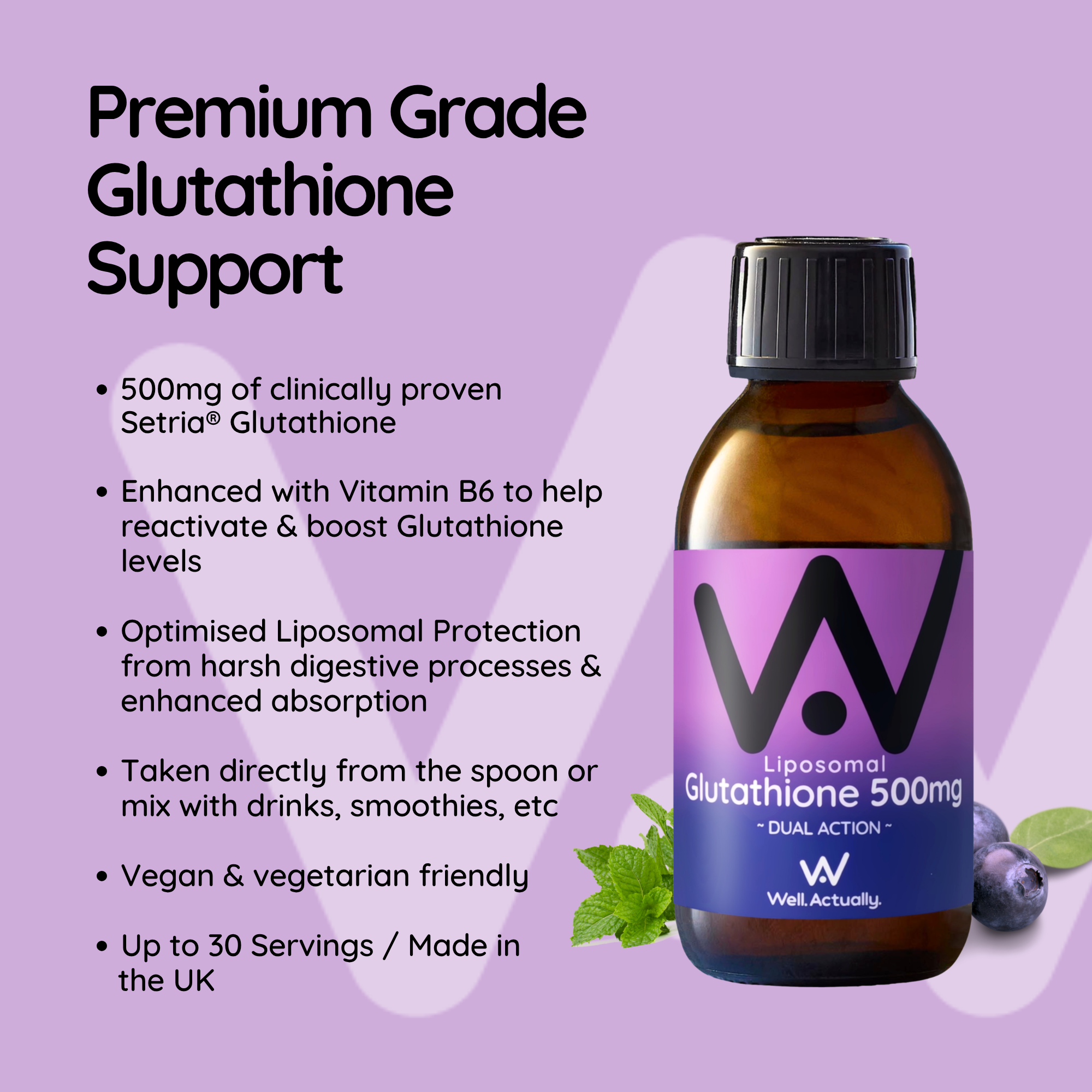 Well.Actually. Liposomal Glutathione Dual Action - 500mg - Blueberry (150ml)