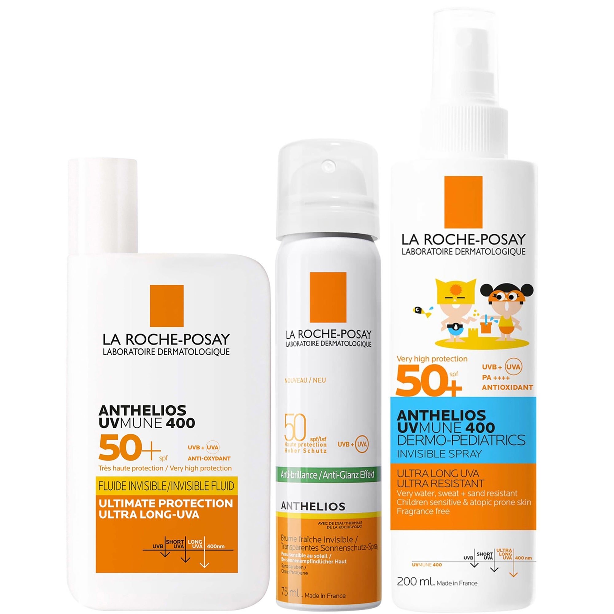 新品LA ROCHE-POSAY SPF50+ スプレーセット La Roche-Posay Anthelios Family SPF50 Trio Bundle | LOOKFANTASTIC