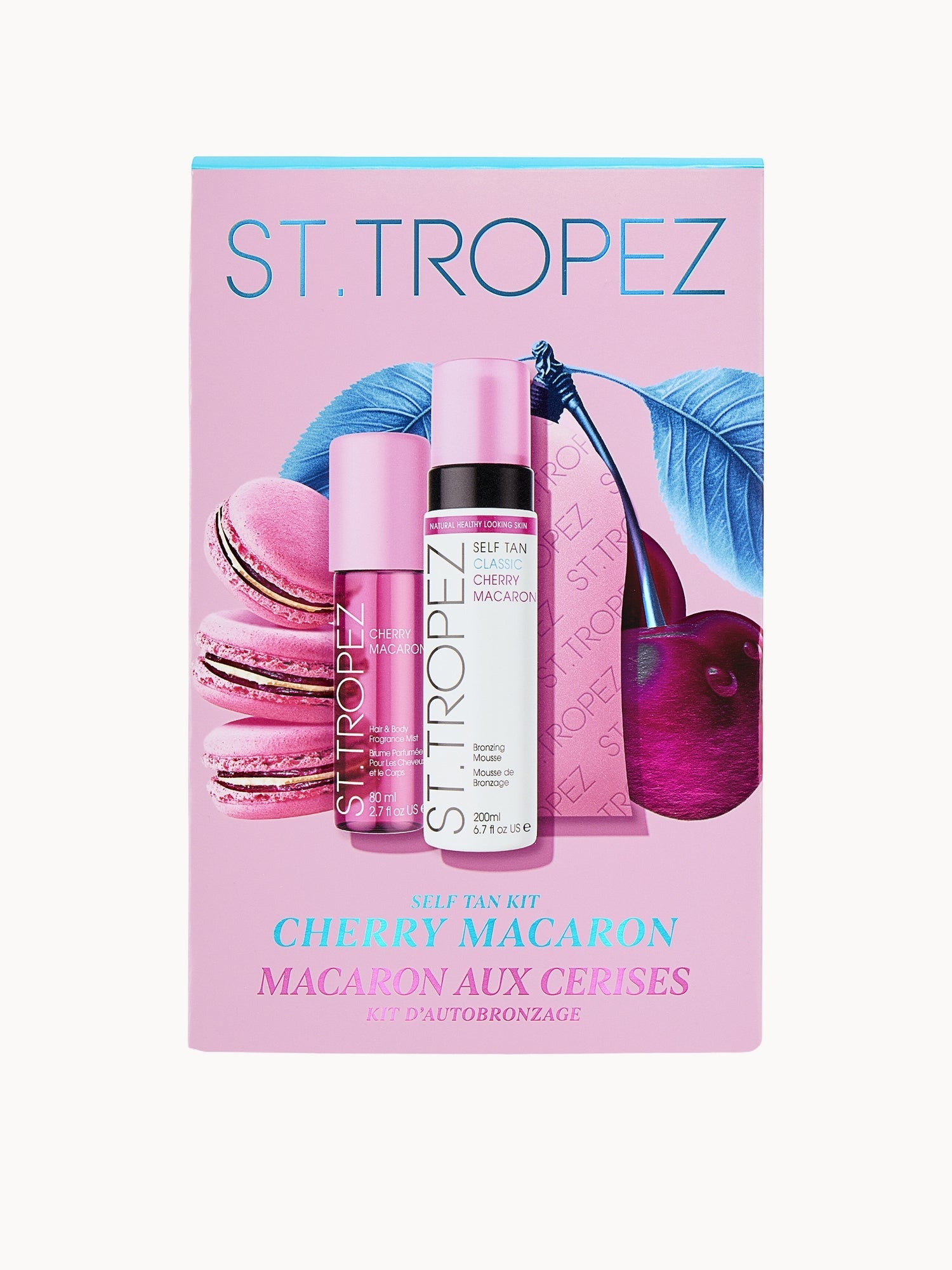 St.Tropez Self Tan Cherry Macaron Kit, Iconic Classic Mousse 200ml, Limited Edition Pink Mitt & New Hair & Body Cherry Macaron Fragrance Mist