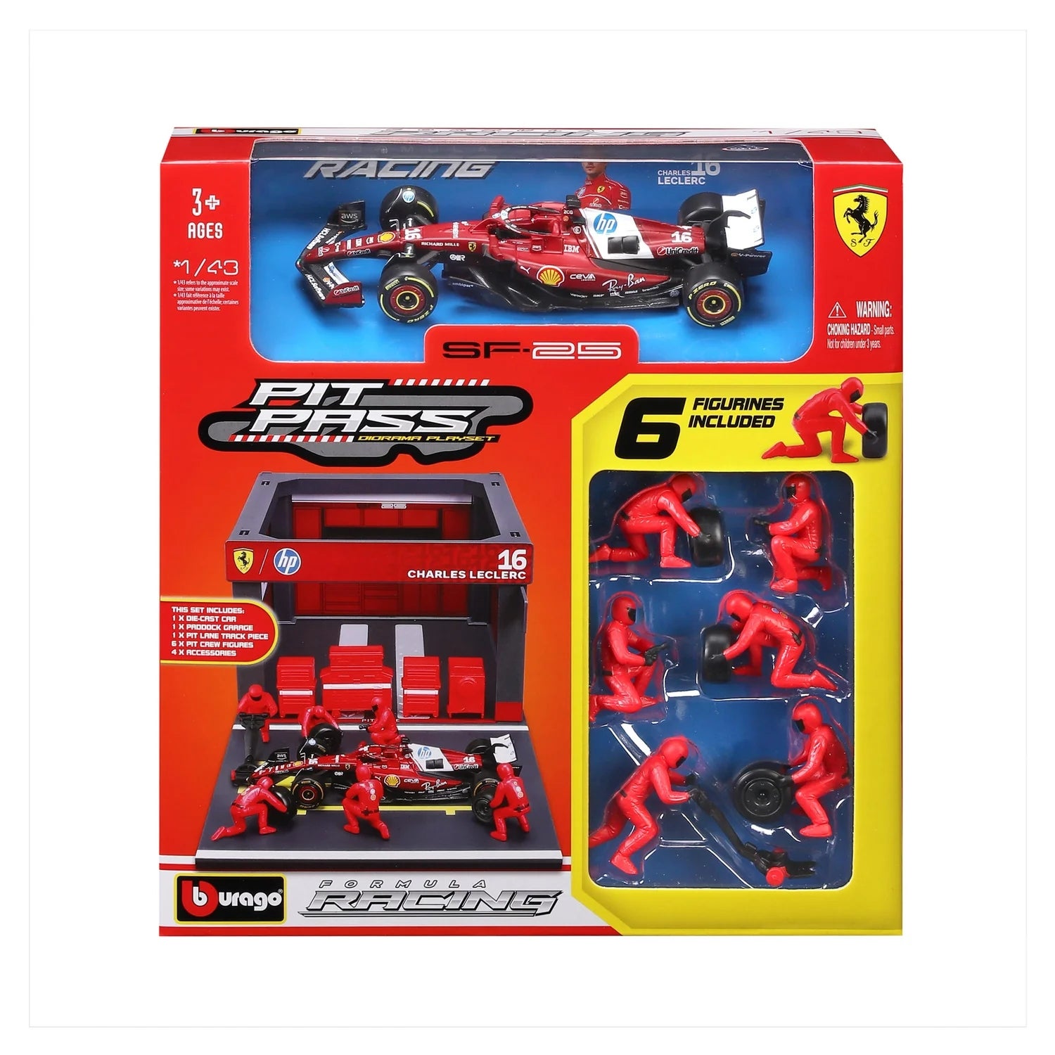 Bburago F1 Ferrari SF-25 2025 Pit Pass Diorama Leclerc 1:43 Scale
