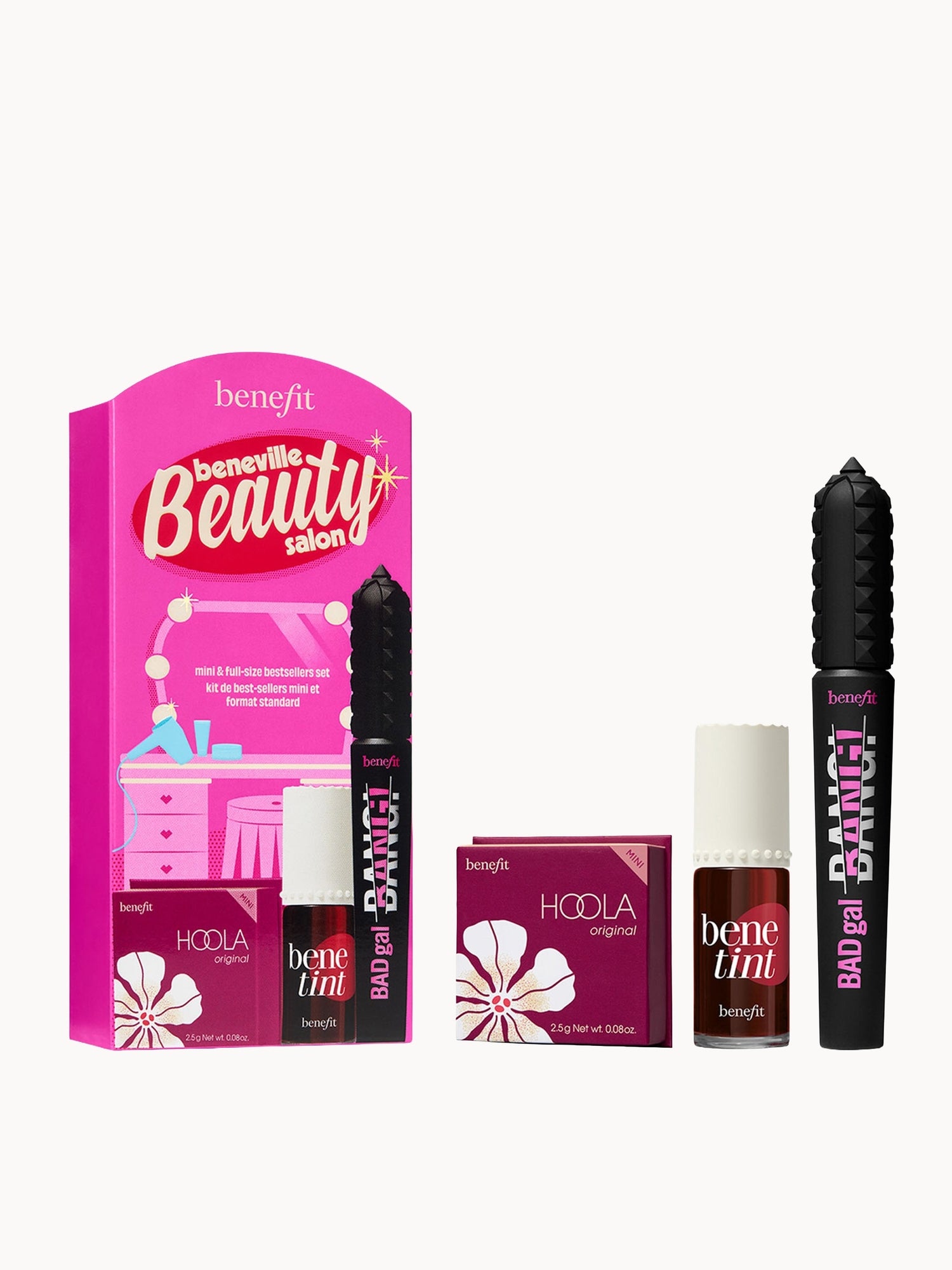 Benefit Beneville Beauty Salon, Badgal BANG Mascara, Lip Tint & Hoola Bronzer Trio Makeup Gift Set