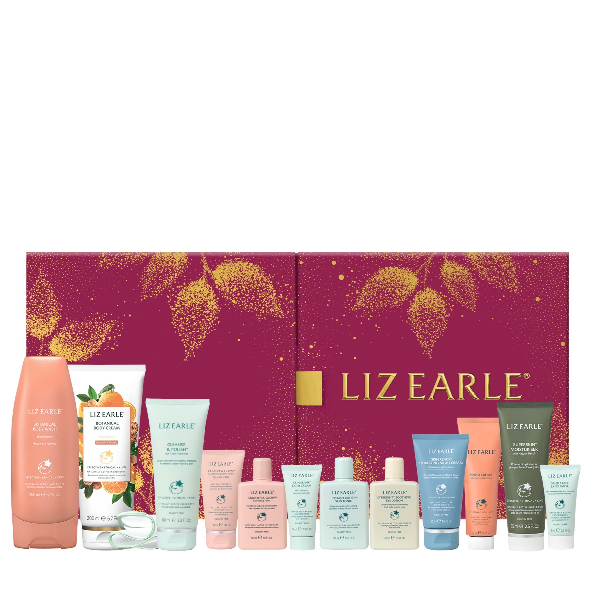 Complete Liz Earle Advent Calendar collection with cleansers, moisturisers, bodycare products and cotton cleansing cloth