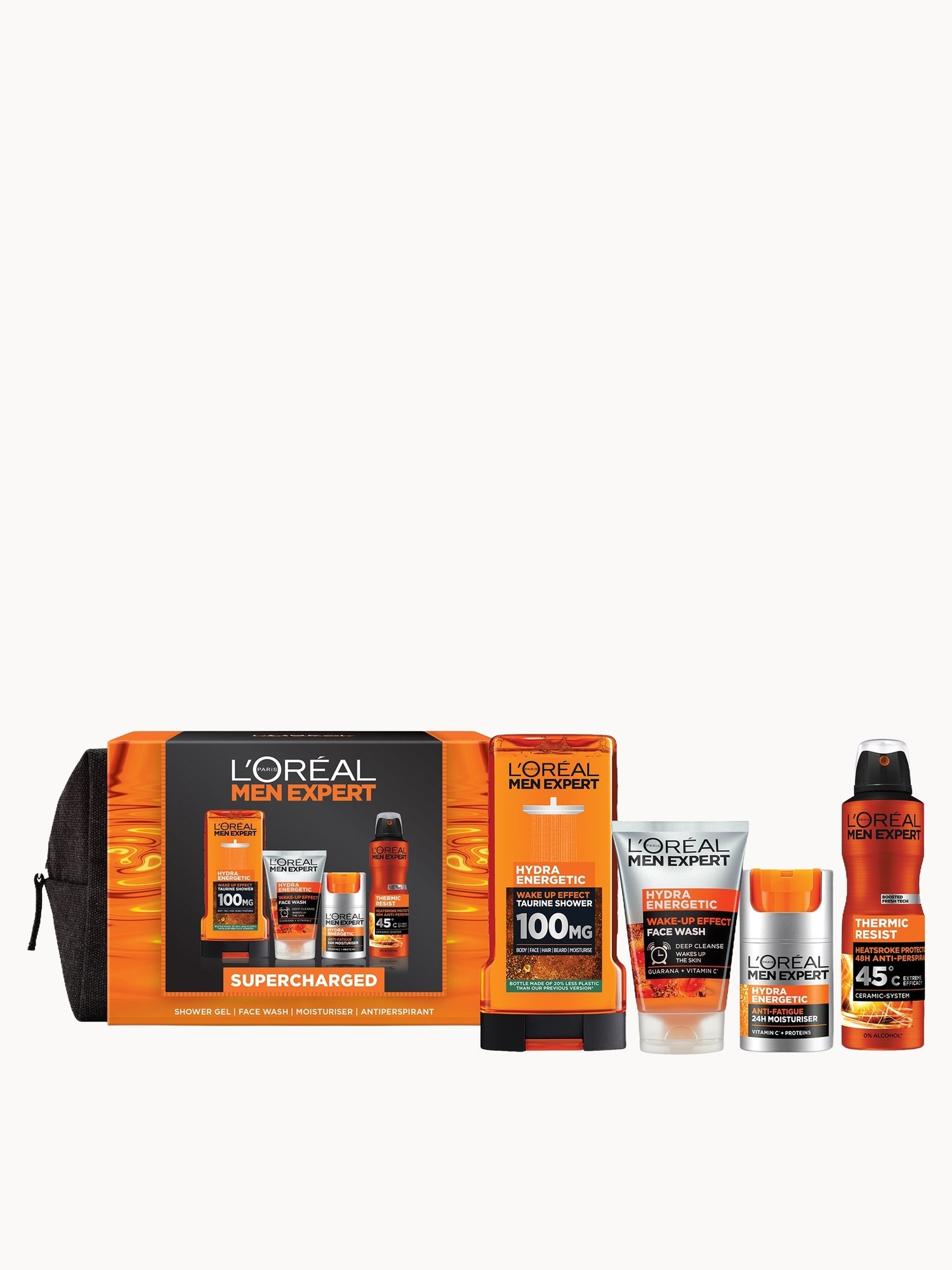 L'Oréal Men Expert Supercharged Washbag Gift Set, 4-Step Skincare Routine