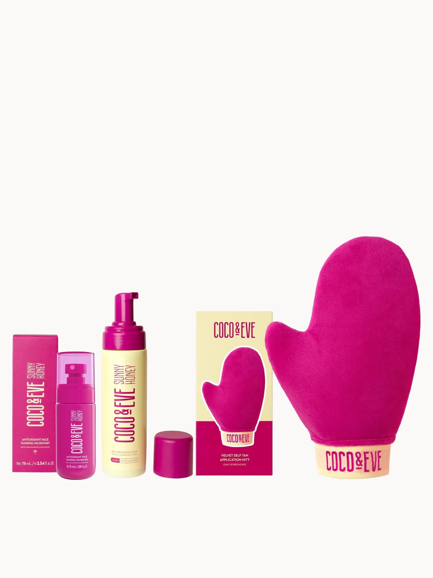 Coco & Eve Bali Bronzing Foam, Antioxidant Face Tanning Micromist & Tan Mitt