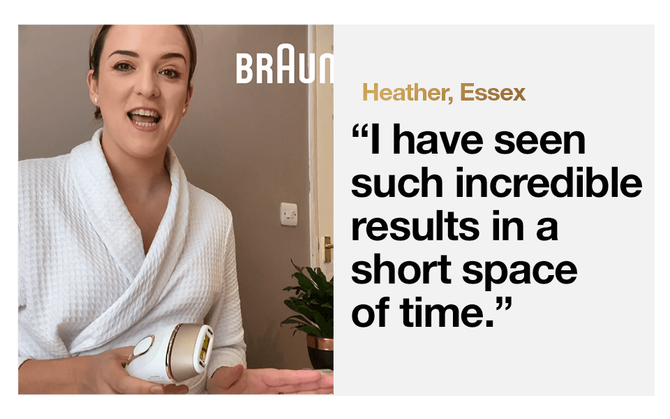 "I have seen such incredible results in a short space of time" - image of woman in robe holding Silk expert Pro 5 IPL