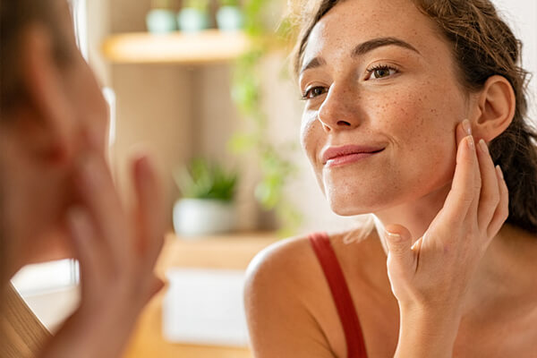 women looking at face