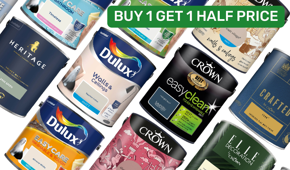 Buy 1 Get 1 HALF PRICE on Dulux & Crown Indoor paint