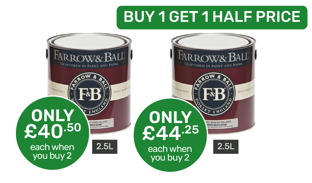 Buy 1 Get 1 HALF PRICE on Farrow & Ball Indoor Paint