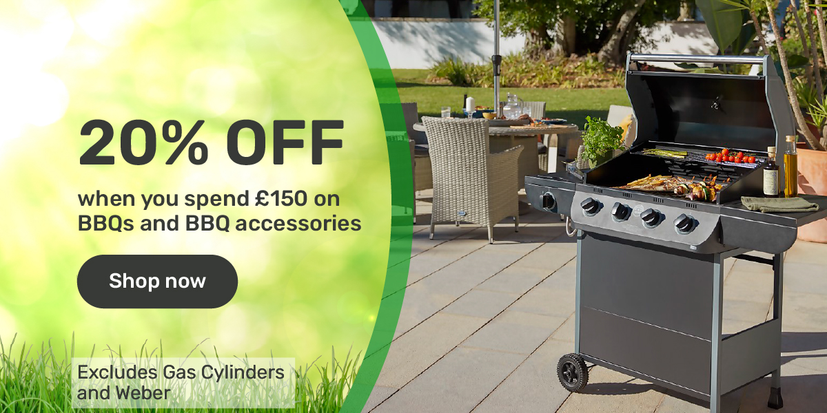 20% off when you spend £150 on BBQs and BBQ accessories
