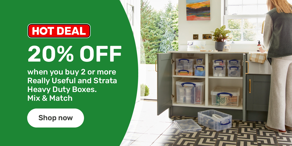 20% off when you buy 2 or more Really Useful Boxes or Strata Heavy Duty
