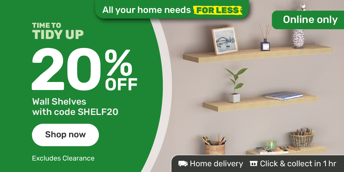 20% off shelves with code SHELF20