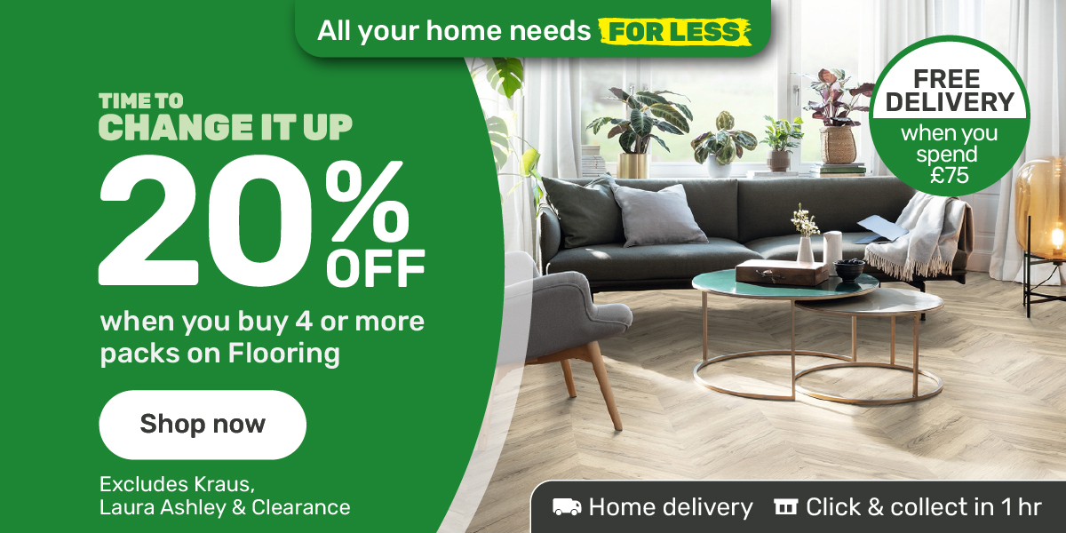 20% off when buying 4 or more packs of Flooring