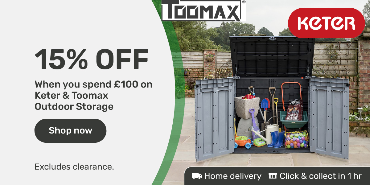15% off when you spend £100 on Keter and Toomax Outdoor Storage