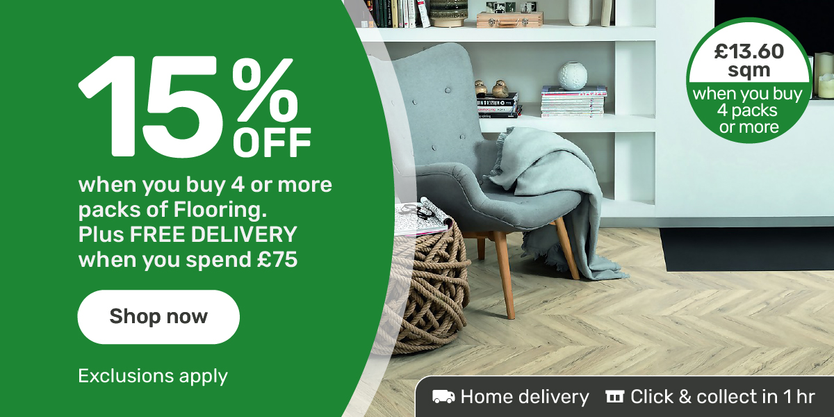 15% off when you buy 4 or more packs of Flooring